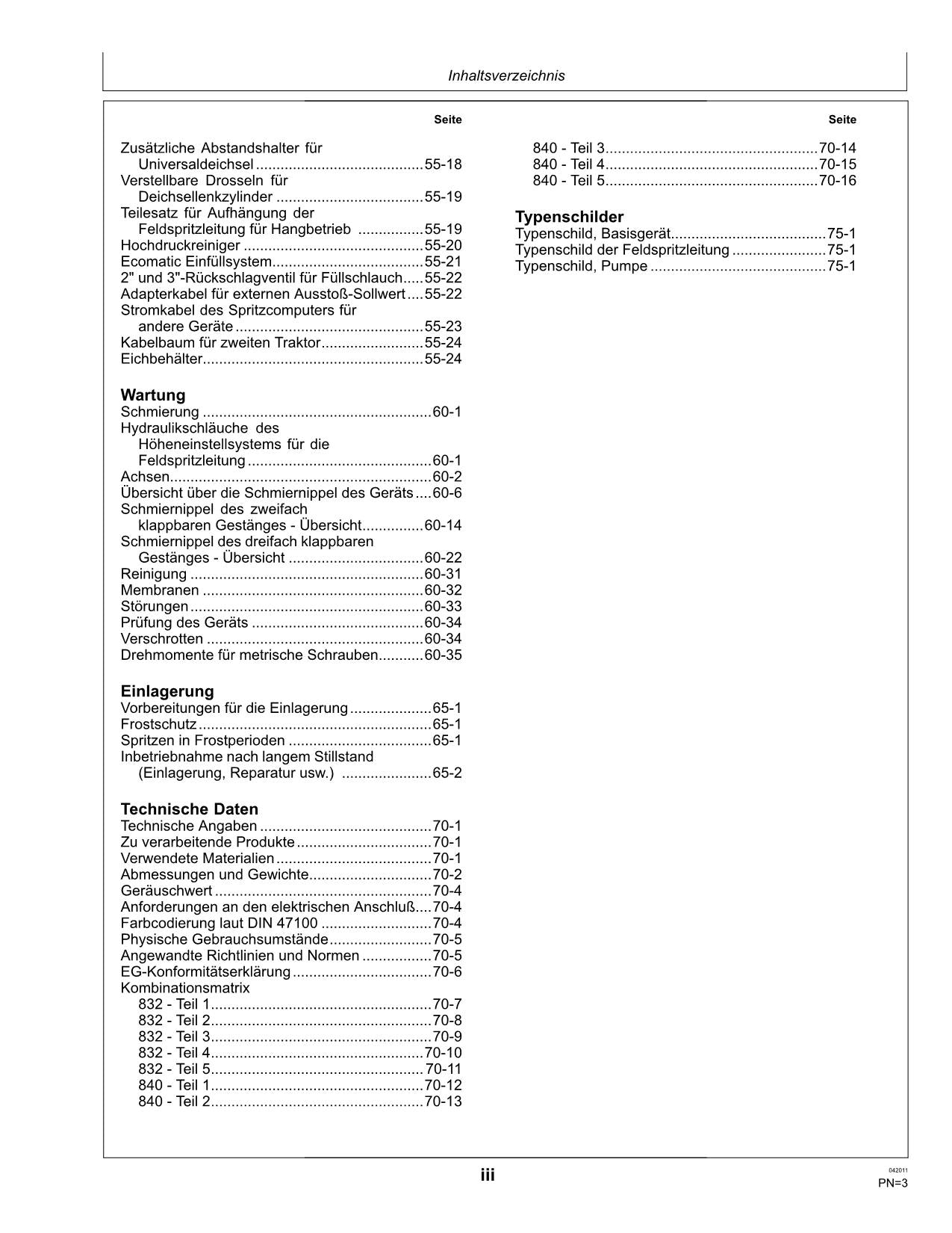 John Deere Anhängefeldspritzen 832 840 mit EL4 Regeleinheit betriebsanleitung