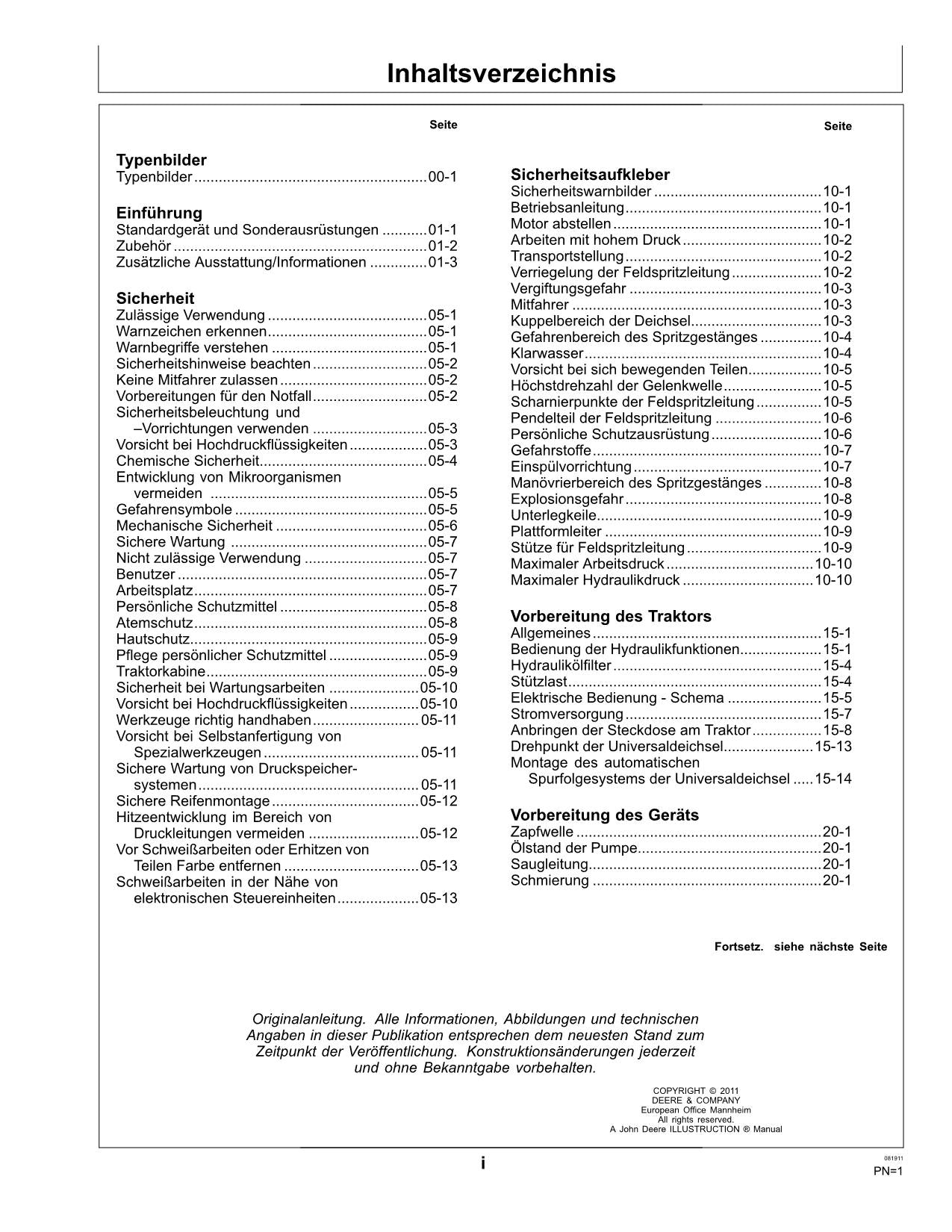 John Deere Anhängefeldspritze 832i 840i MFC Betriebsanleitung