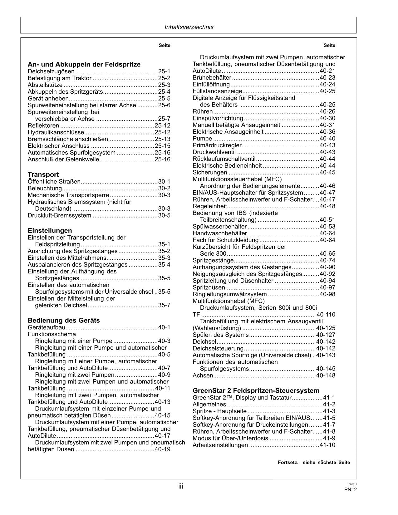 John Deere Anhängefeldspritze 832i 840i MFC betriebsanleitung