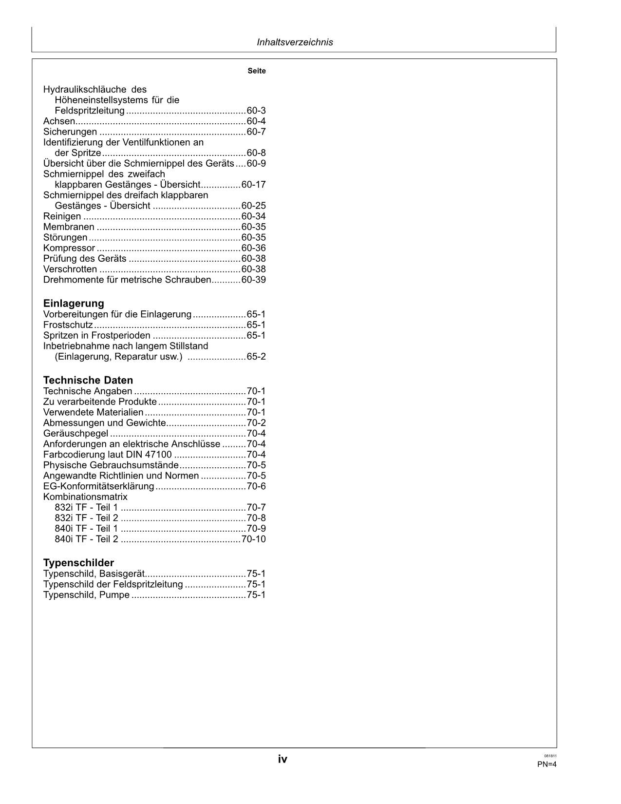 John Deere Anhängefeldspritze 832i 840i TF Spritzsystem betriebsanleitung