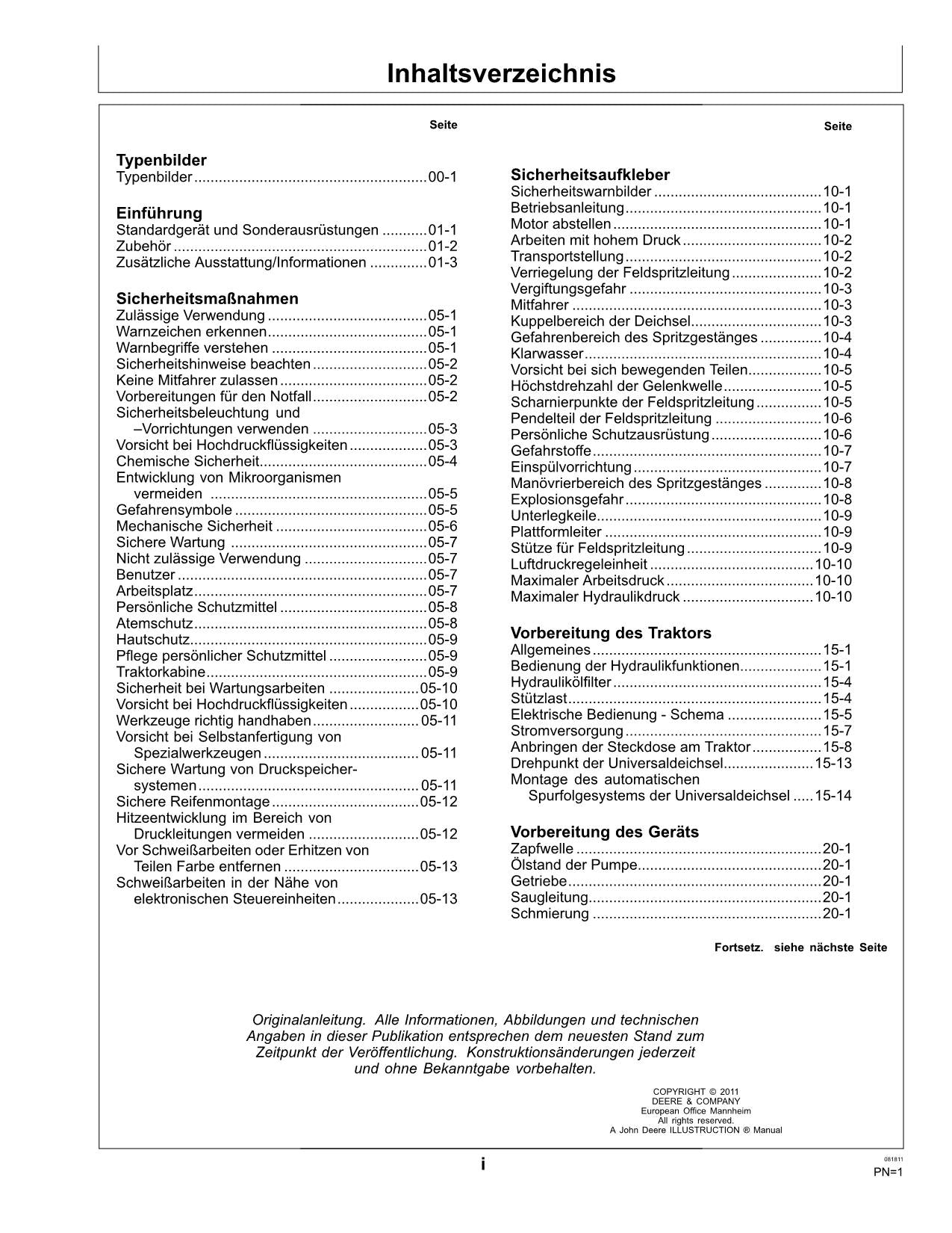 John Deere Anhängefeldspritze 832i 840i TF Spritzsystem betriebsanleitung