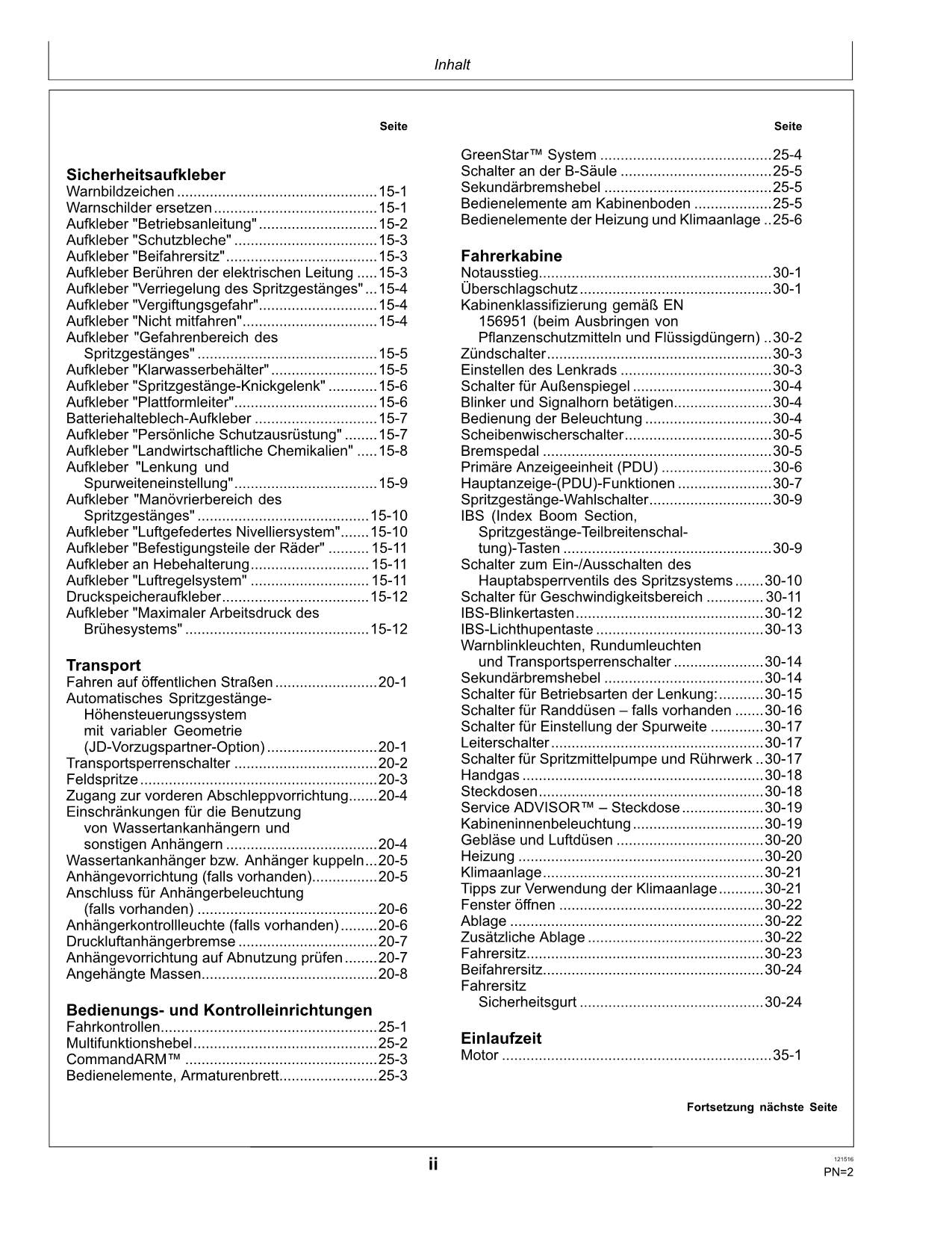 John Deere Fahrzeug R4040i Ausbringung abnehmbare Feldspritze betriebsanleitung