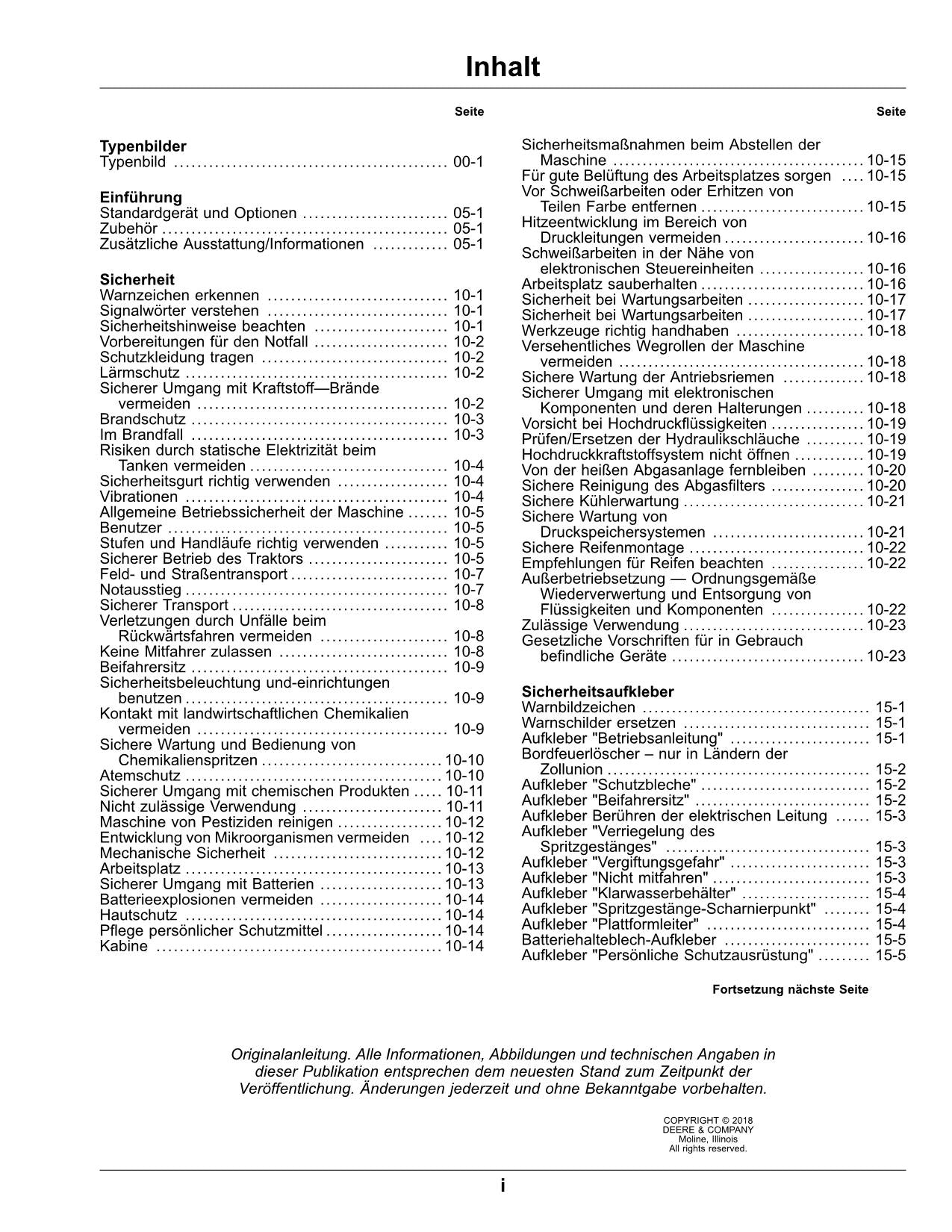 John Deere R4040i R4050i Fahrzeug Ausbringung Feldspritze betriebsanleitung