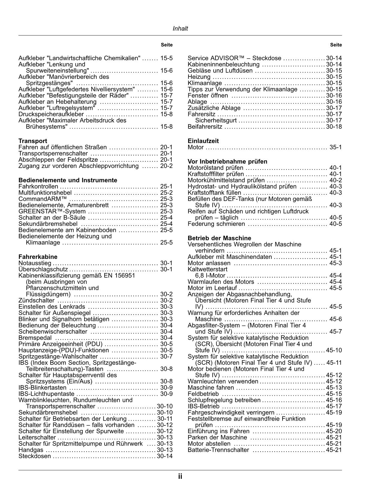 John Deere R4040i R4050i Fahrzeug Ausbringung Feldspritze betriebsanleitung