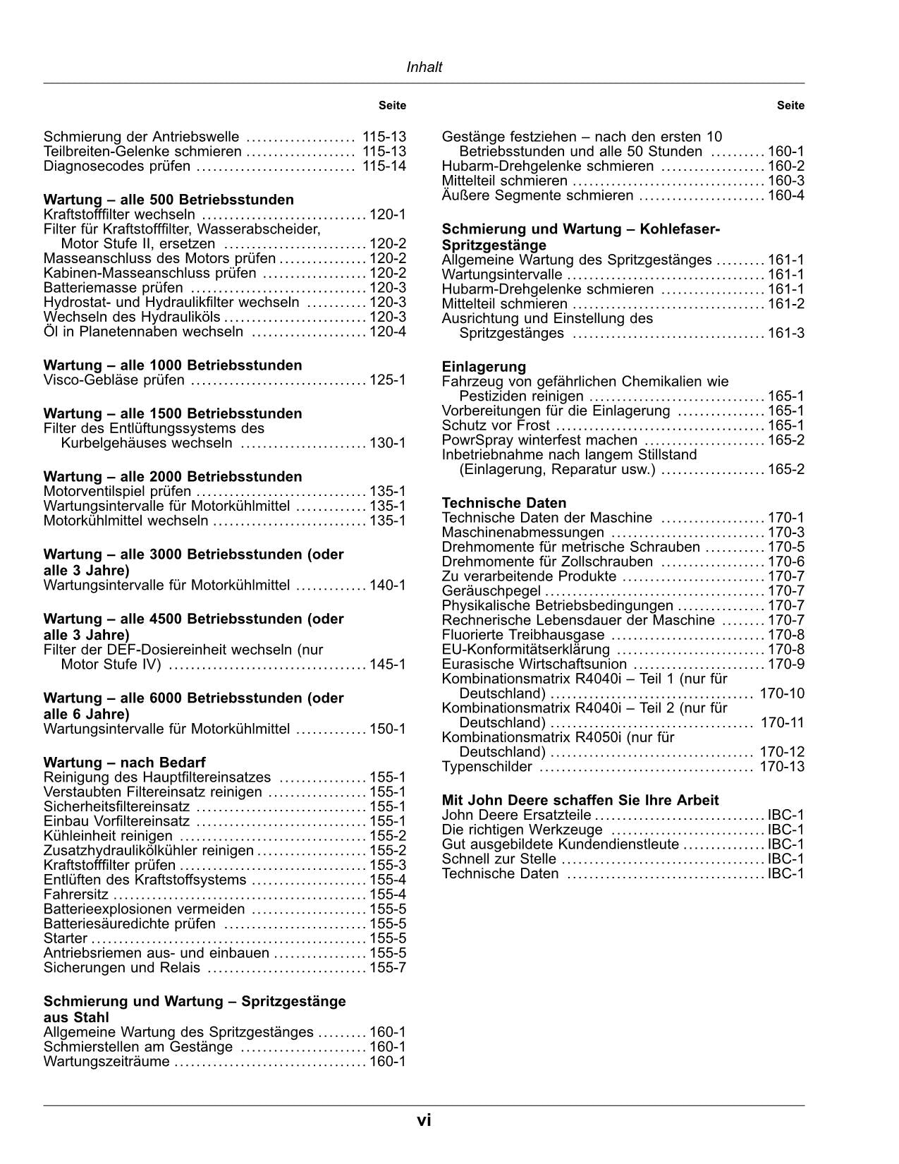 John Deere R4040i R4050i Fahrzeug Ausbringung Feldspritze betriebsanleitung