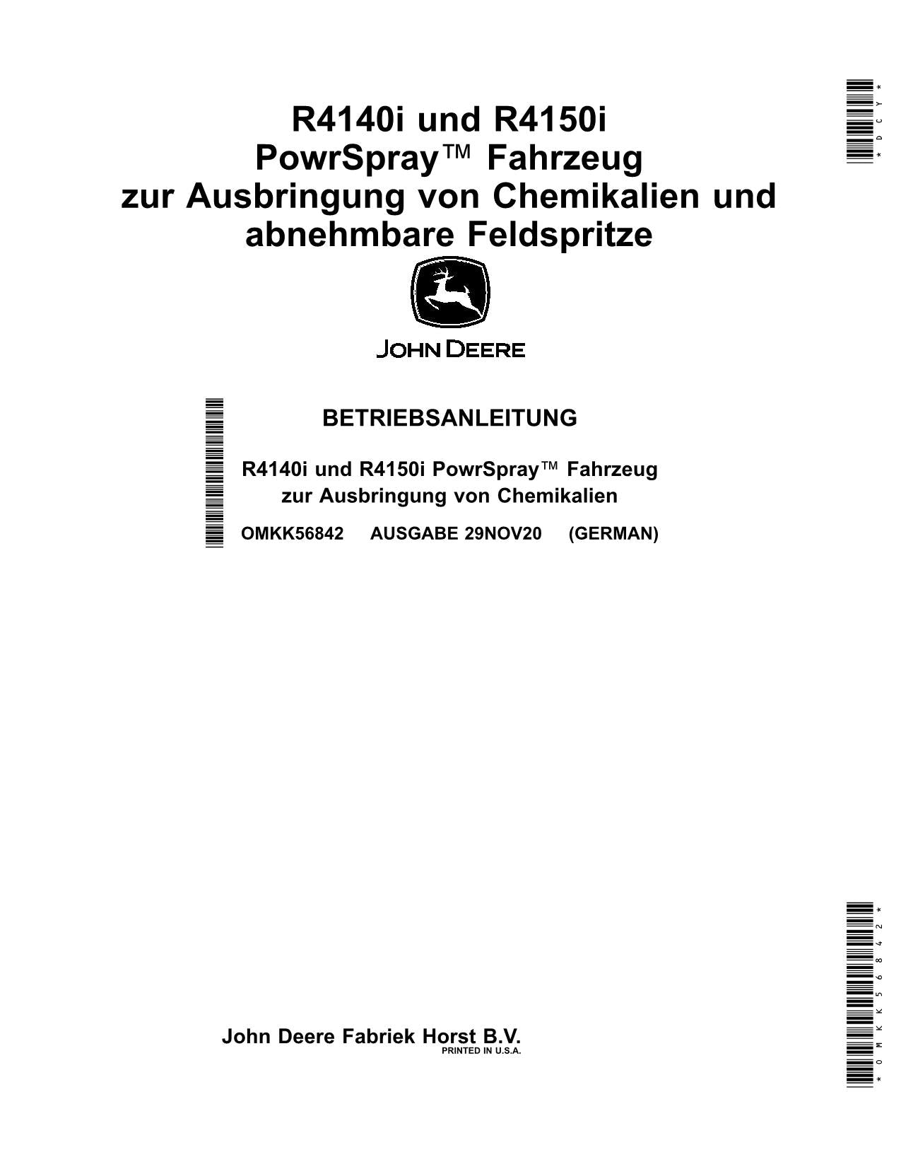 John Deere R4140i R4150i Fahrzeug Ausbringung Feldspritze Betriebsanleitung