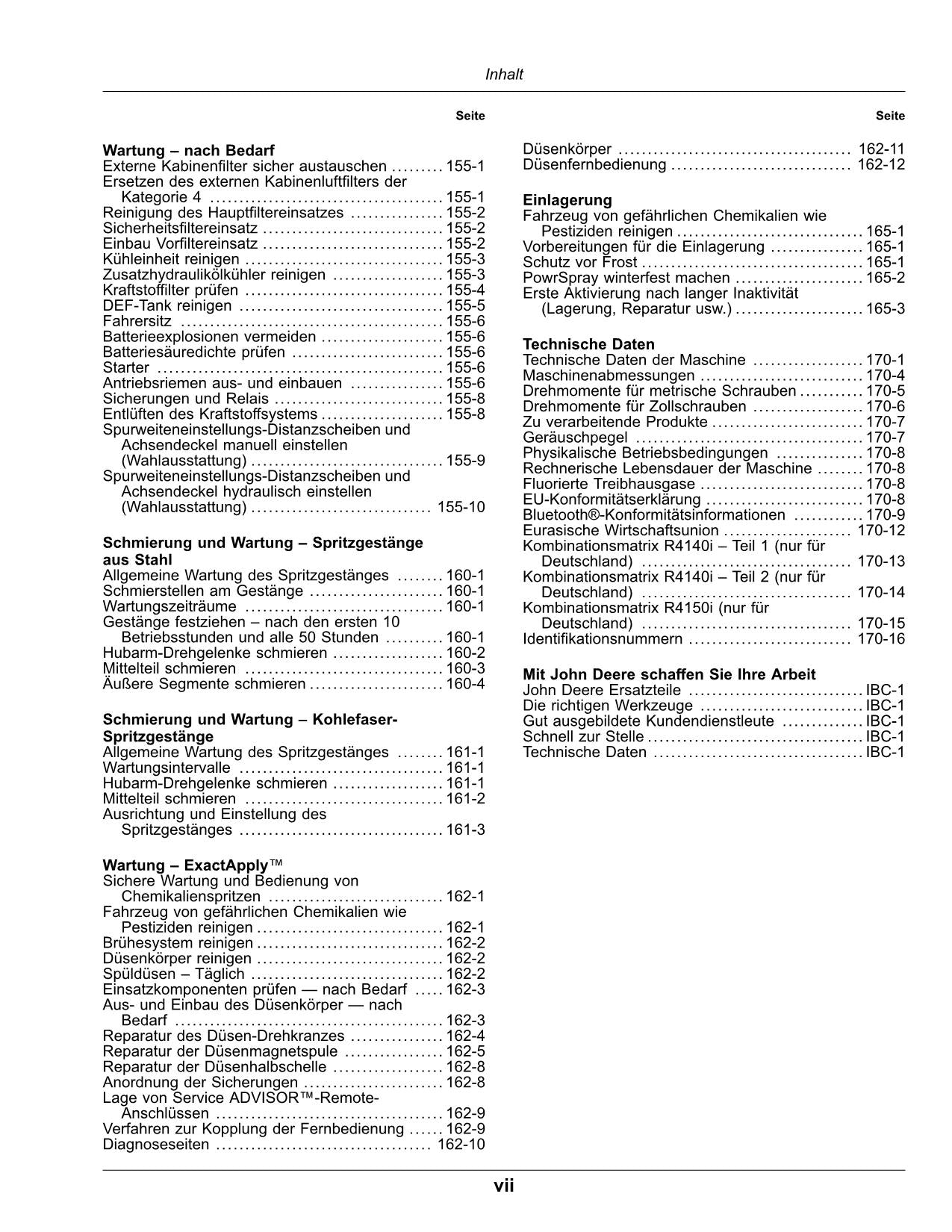 John Deere R4140i R4150i Fahrzeug Ausbringung Feldspritze betriebsanleitung