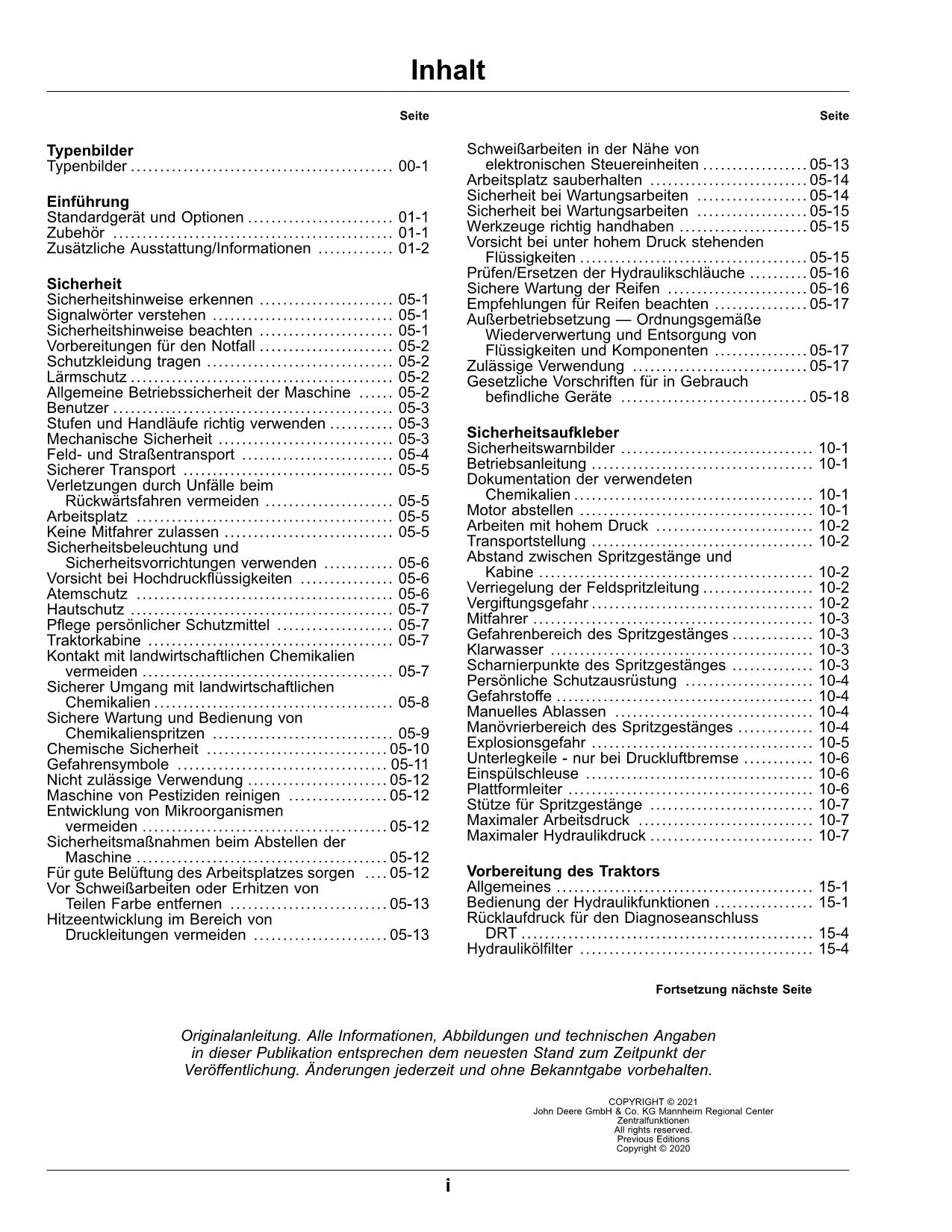 John Deere R944i R952i R962i R975i Anhängefeldspritze betriebsanleitung