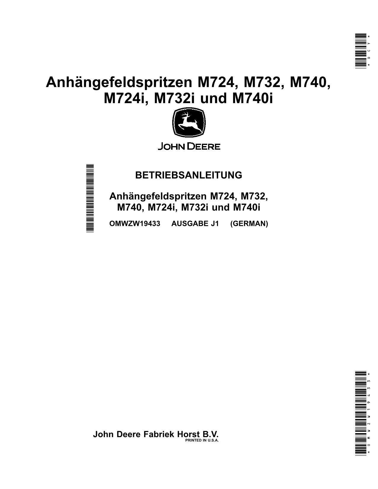 John Deere Anhängefeldspritzen M724 M732 M740M724i M732i M740i manuel d'instructions