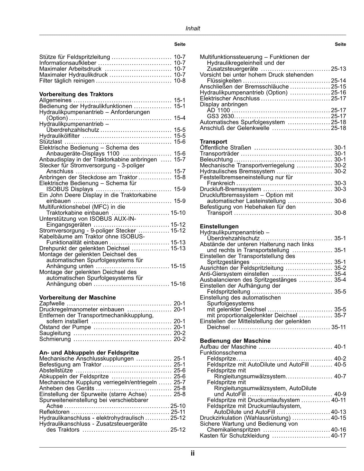 John Deere Anhängefeldspritzen M724 M732 M740M724i M732i M740i Betriebsanleitung