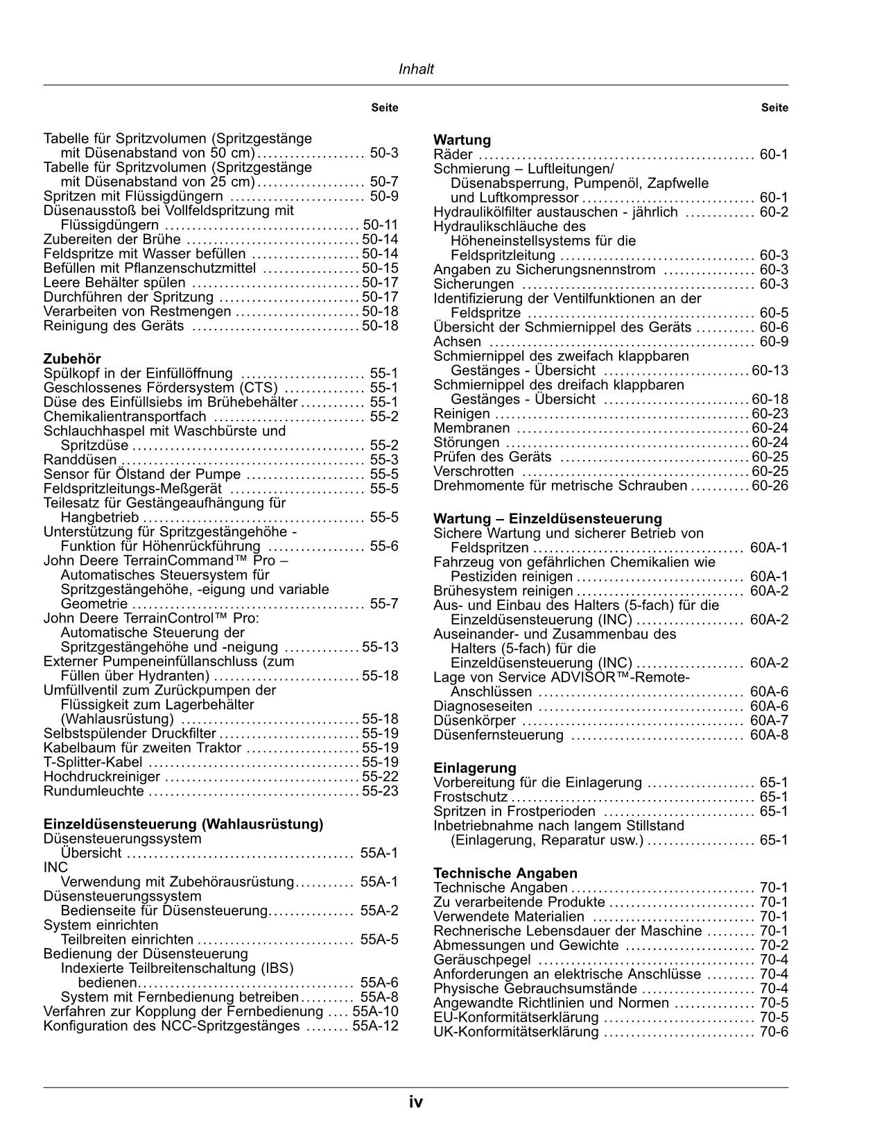 John Deere Anhängefeldspritze M944 M952 M962 M944i M952i M962i betriebsanleitung