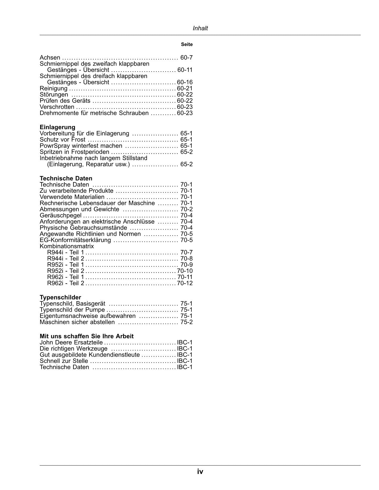 John Deere PowrSpray Anhängefeldspritzen R944i R952i R962i manuel d'instructions