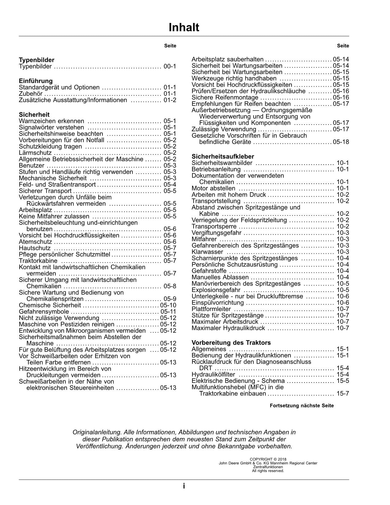 John Deere PowrSpray Anhängefeldspritzen R944i R952i R962i betriebsanleitung