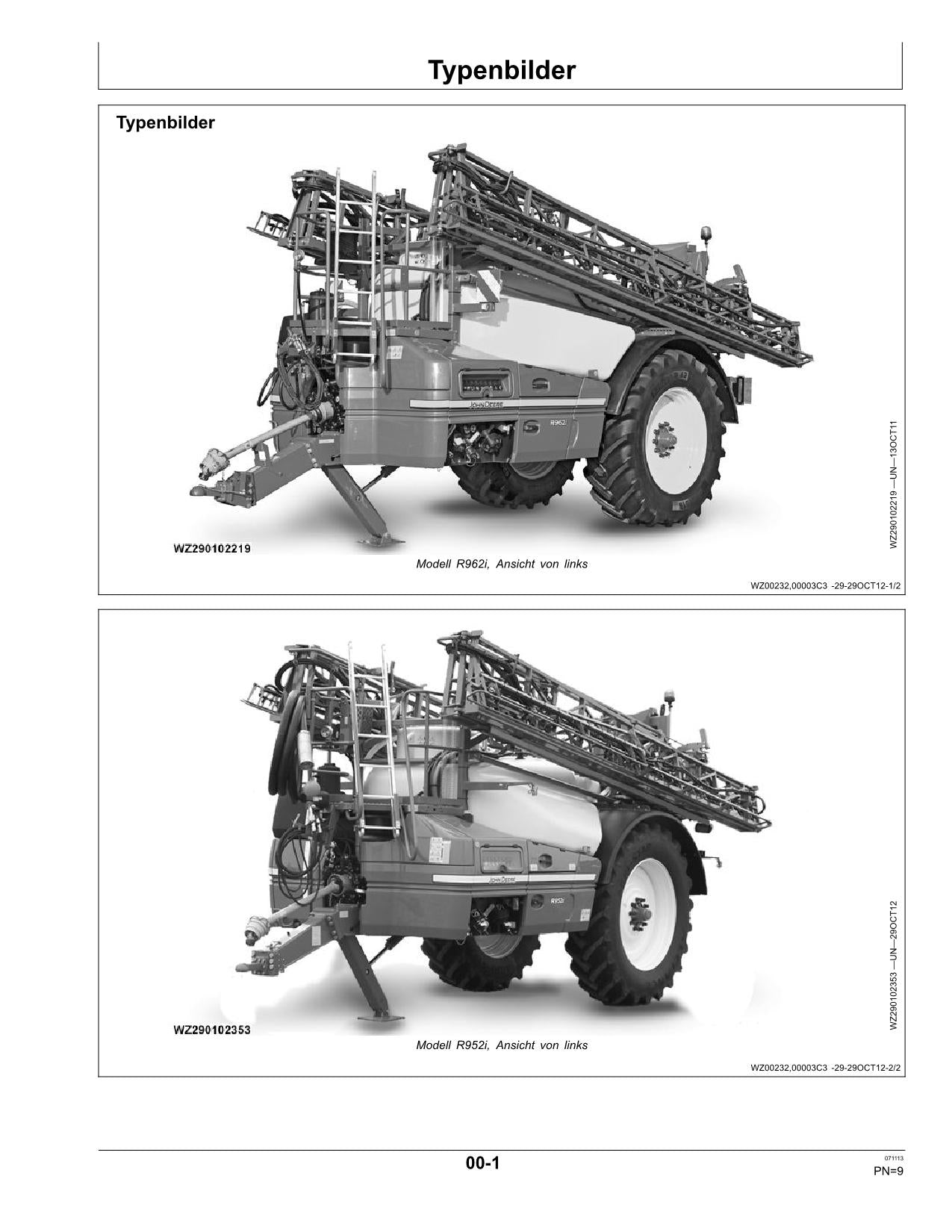 John Deere Anhängefeldspritze R952i R962i MFC betriebsanleitung