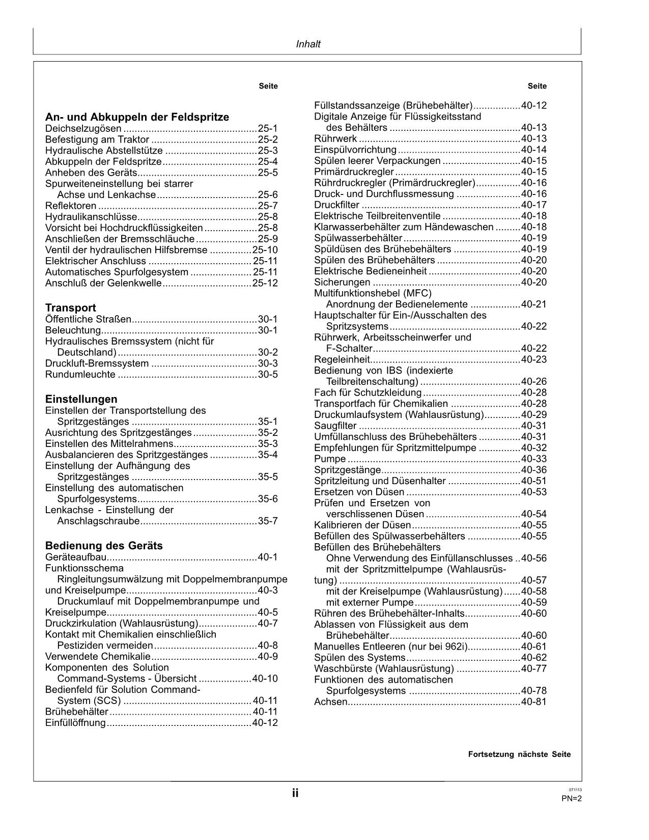 John Deere Anhängefeldspritze R952i R962i MFC betriebsanleitung