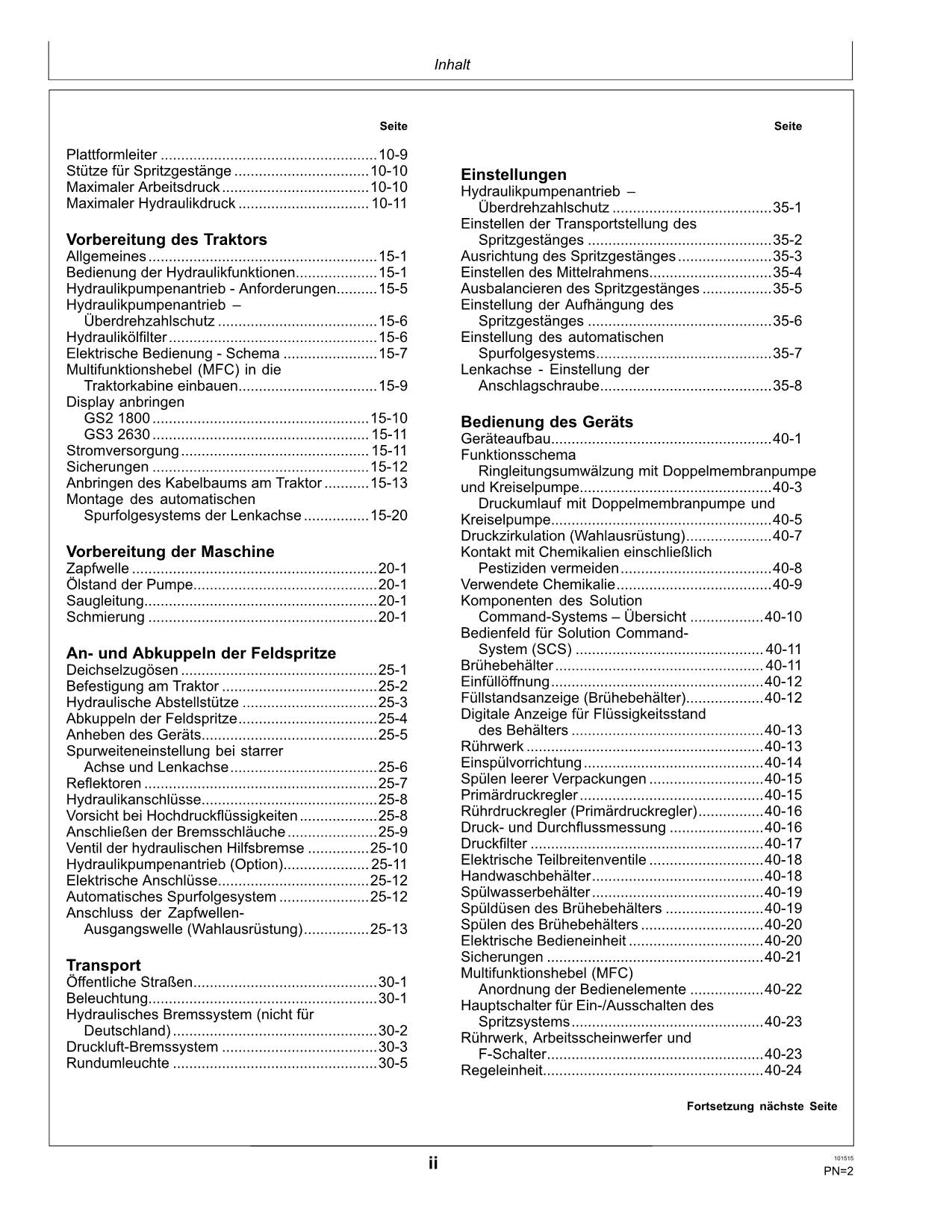 John Deere Anhängefeldspritze R944i R952i R962i MFC Betriebsanleitung