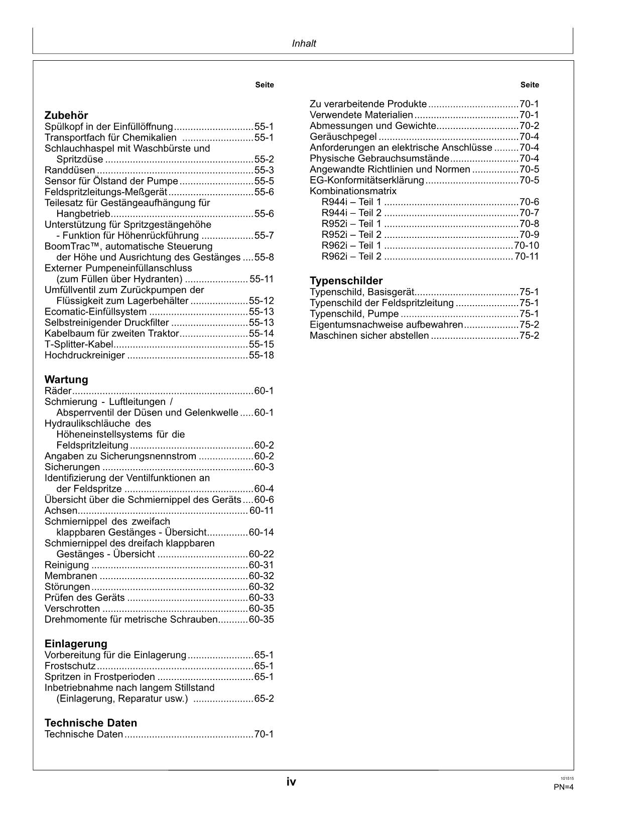 John Deere Anhängefeldspritze R944i R952i R962i MFC Betriebsanleitung