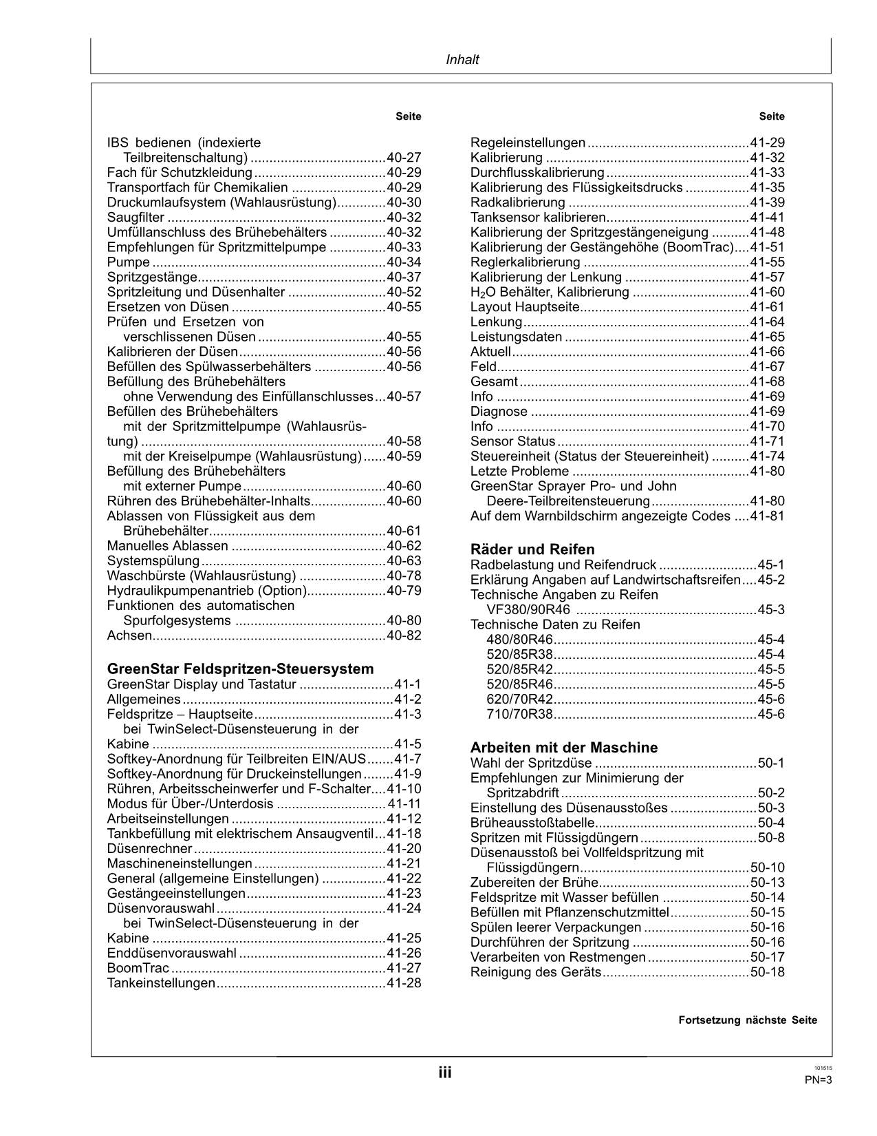 John Deere Anhängefeldspritze R944i R952i R962i MFC Betriebsanleitung