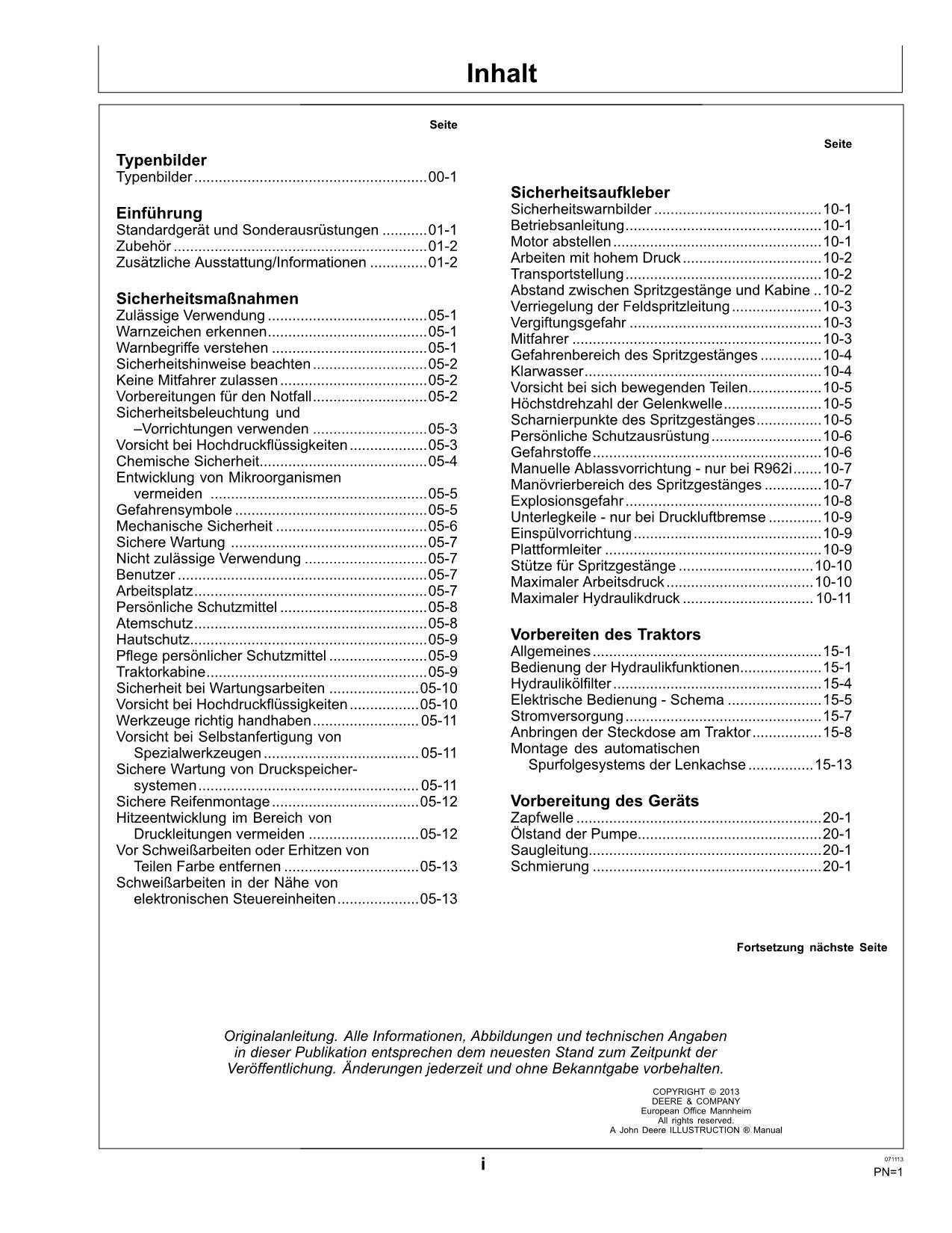 Manuel d'utilisation John Deere Anhängefeldspritze R952i R962i MFC