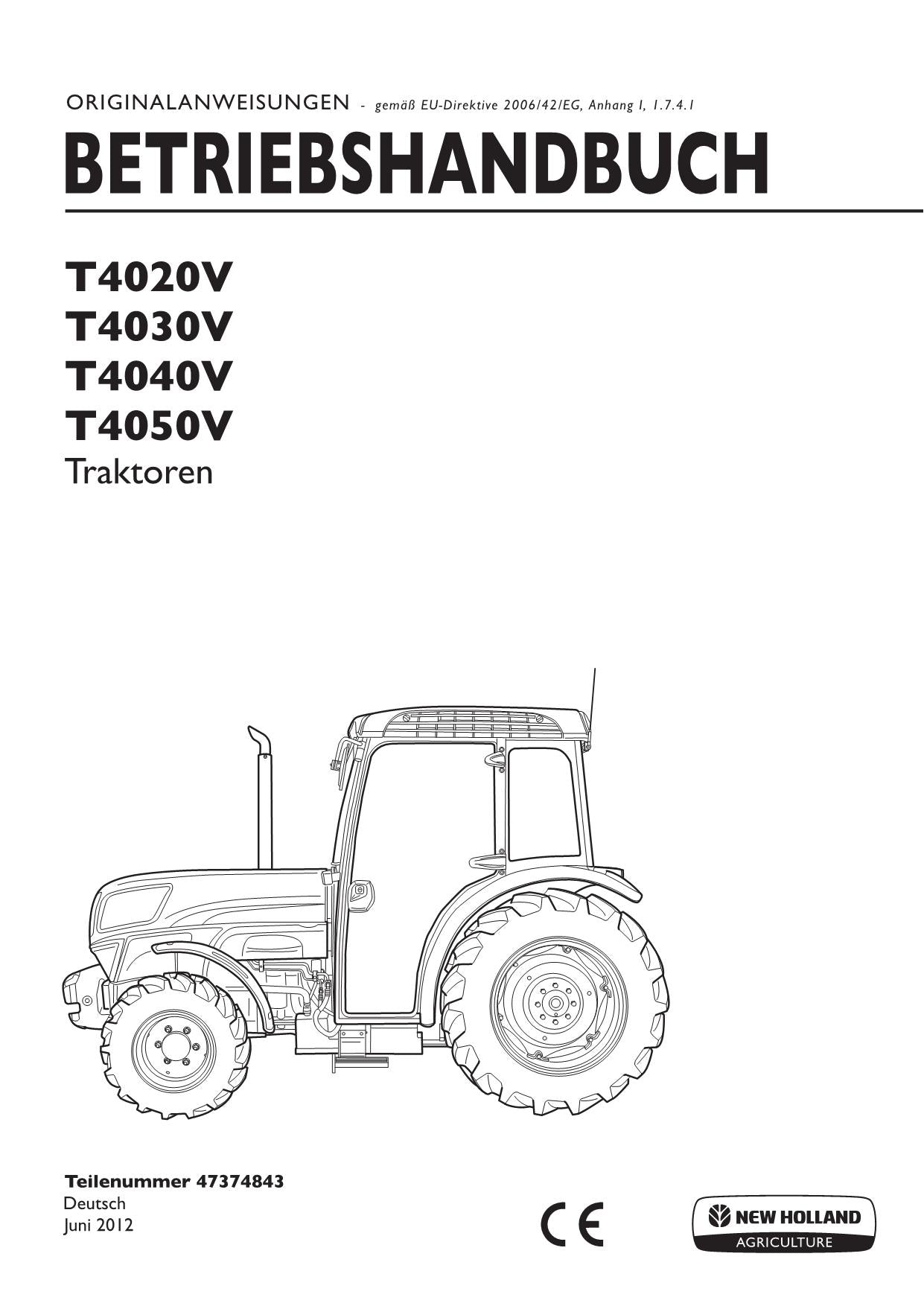 New Holland T4020V T4030V T4040V T4050V Traktor Betriebsanleitung