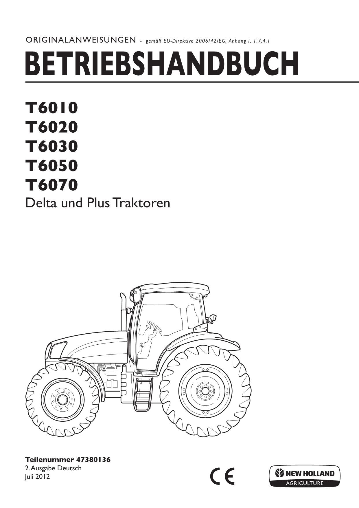 New Holland T6010 T6020 T6030 T6050 T6070 DELTA PLUS manuel d'instructions pour tracteur