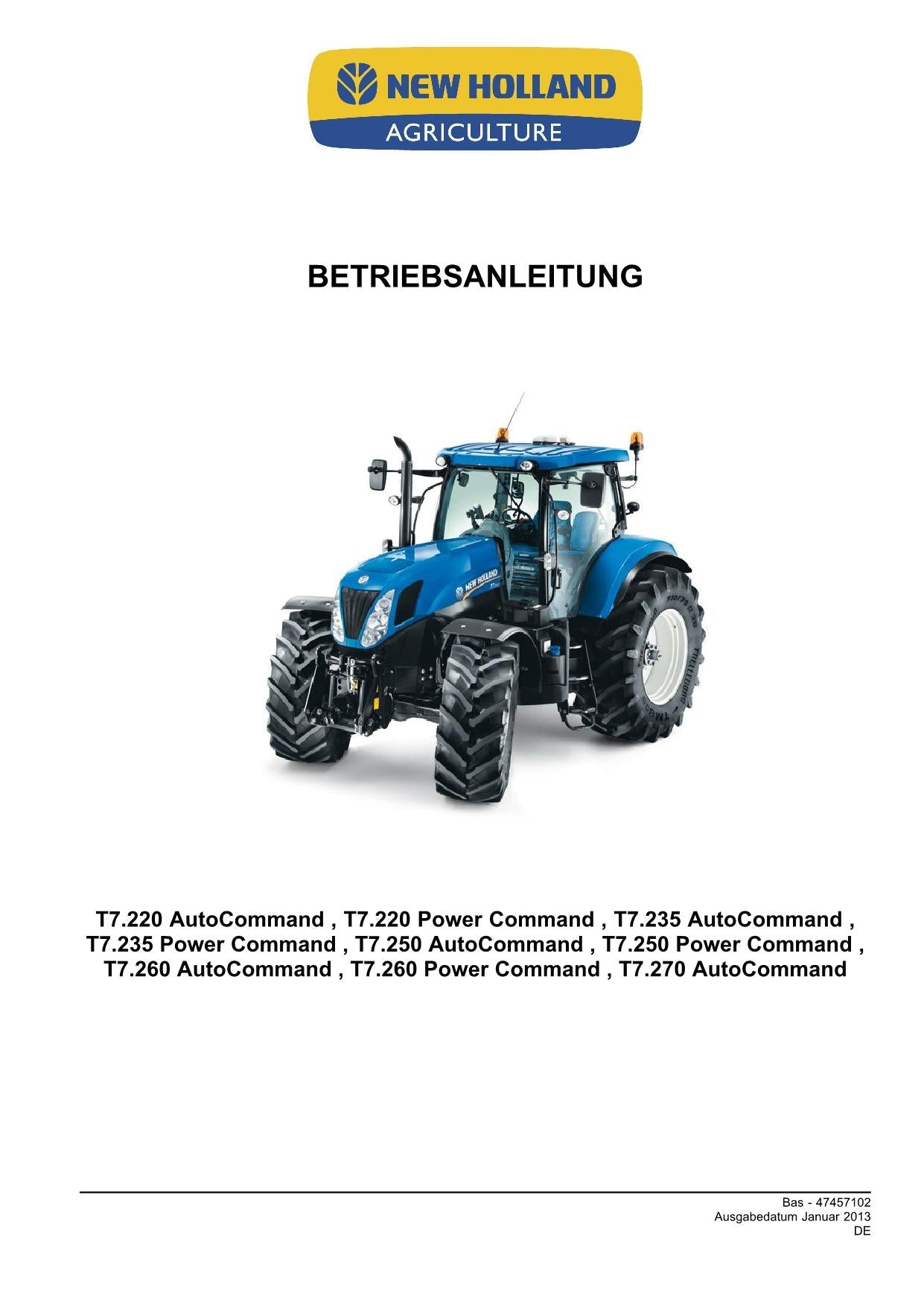 New Holland T7.220 T7.235 traktor betriebsanleitung 47457102