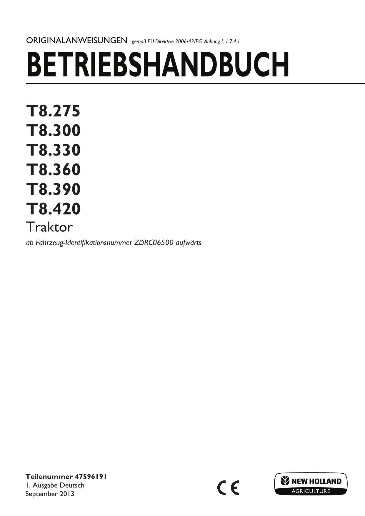 New Holland T8.275 T8.300 T8.330 T8.360 T8.390 T8.420 manuel de maintenance pour tracteur