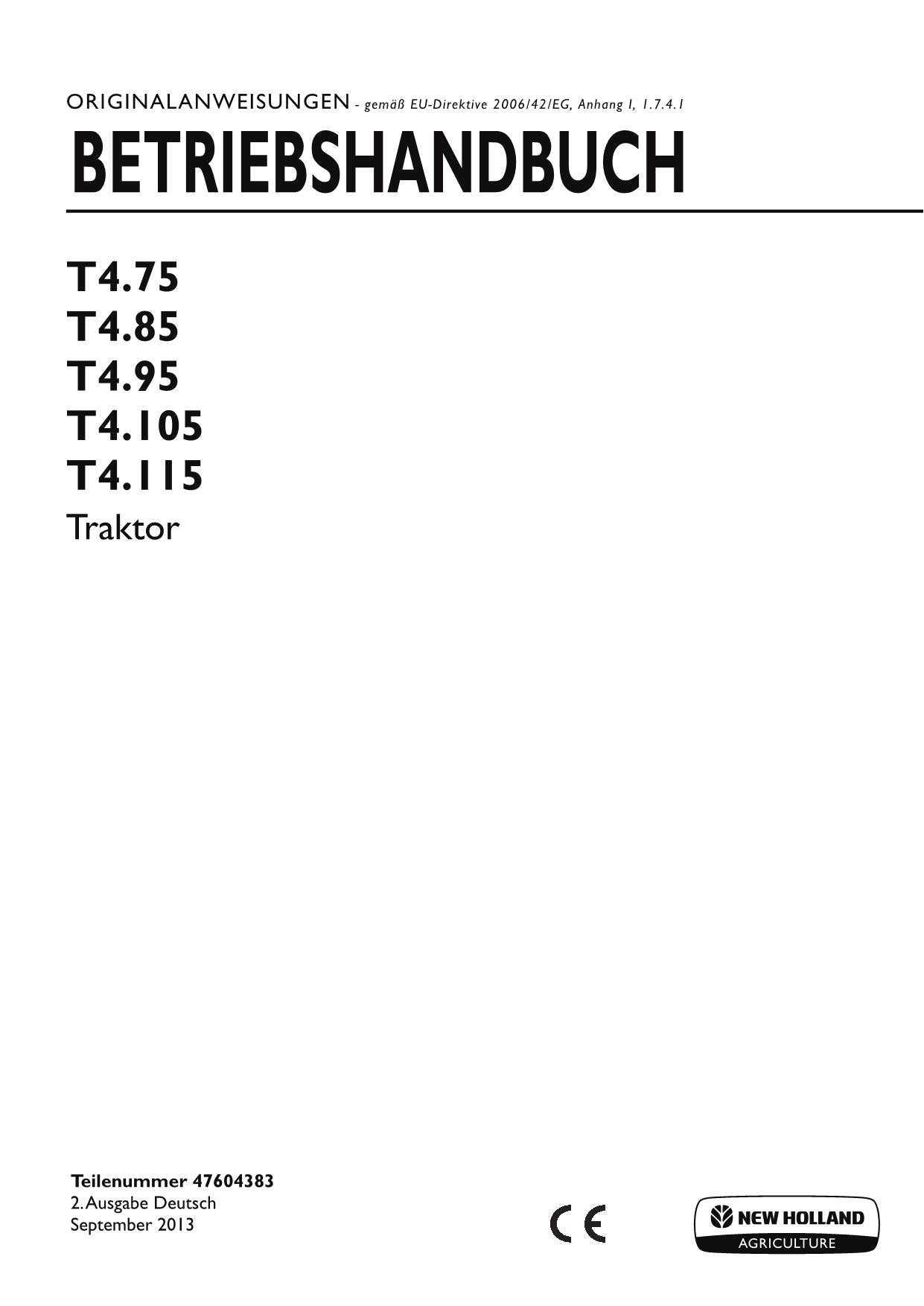 Manuel d'utilisation du tracteur New Holland T4.75 T4.85 T4.95 T4.105 T4.115 #2