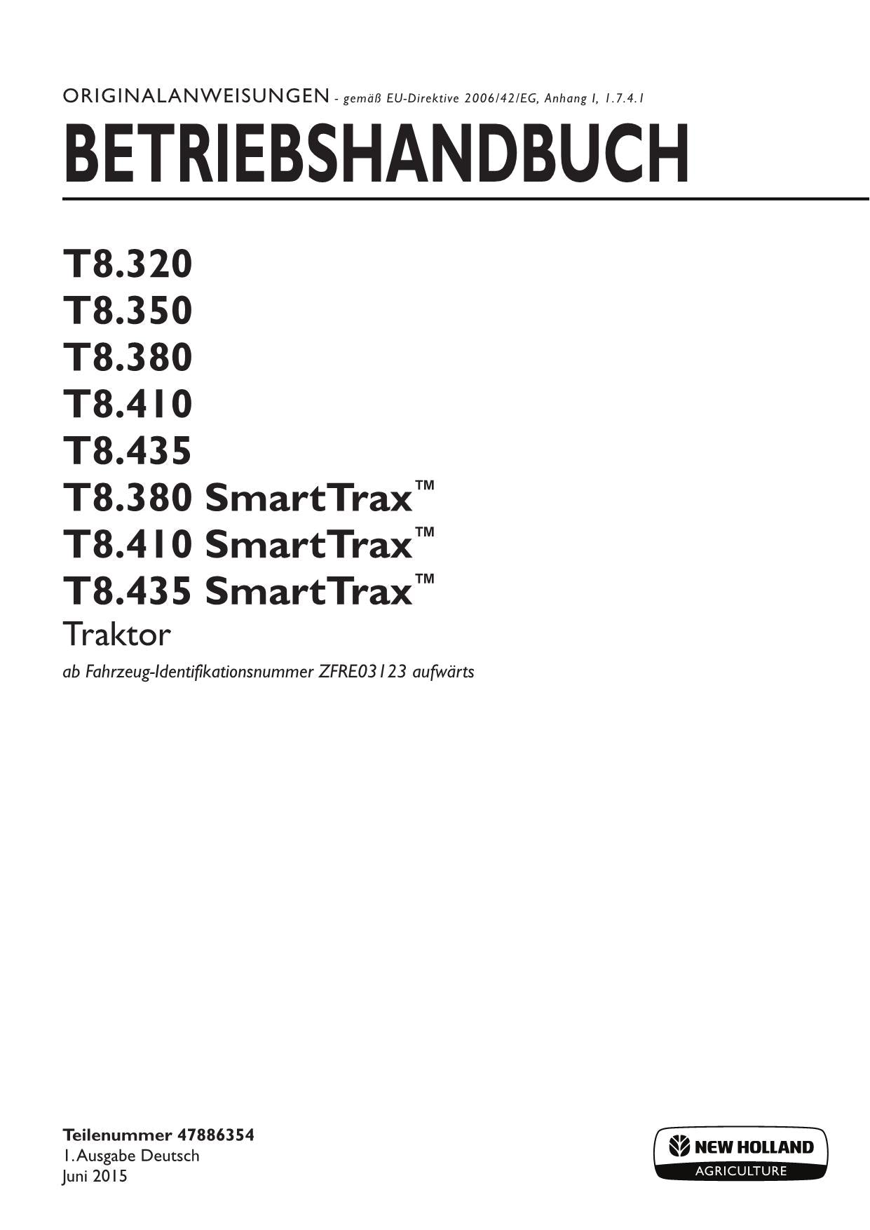 New Holland T8.320 T8.350 T8.380 T8.410 T8.435 Traktor Betriebsanleitung