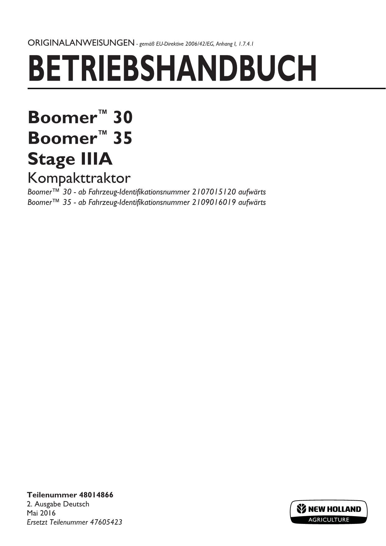 Manuel d'instructions pour tracteur New Holland BOOMER 30 35 STAGE IIIA COMPACT