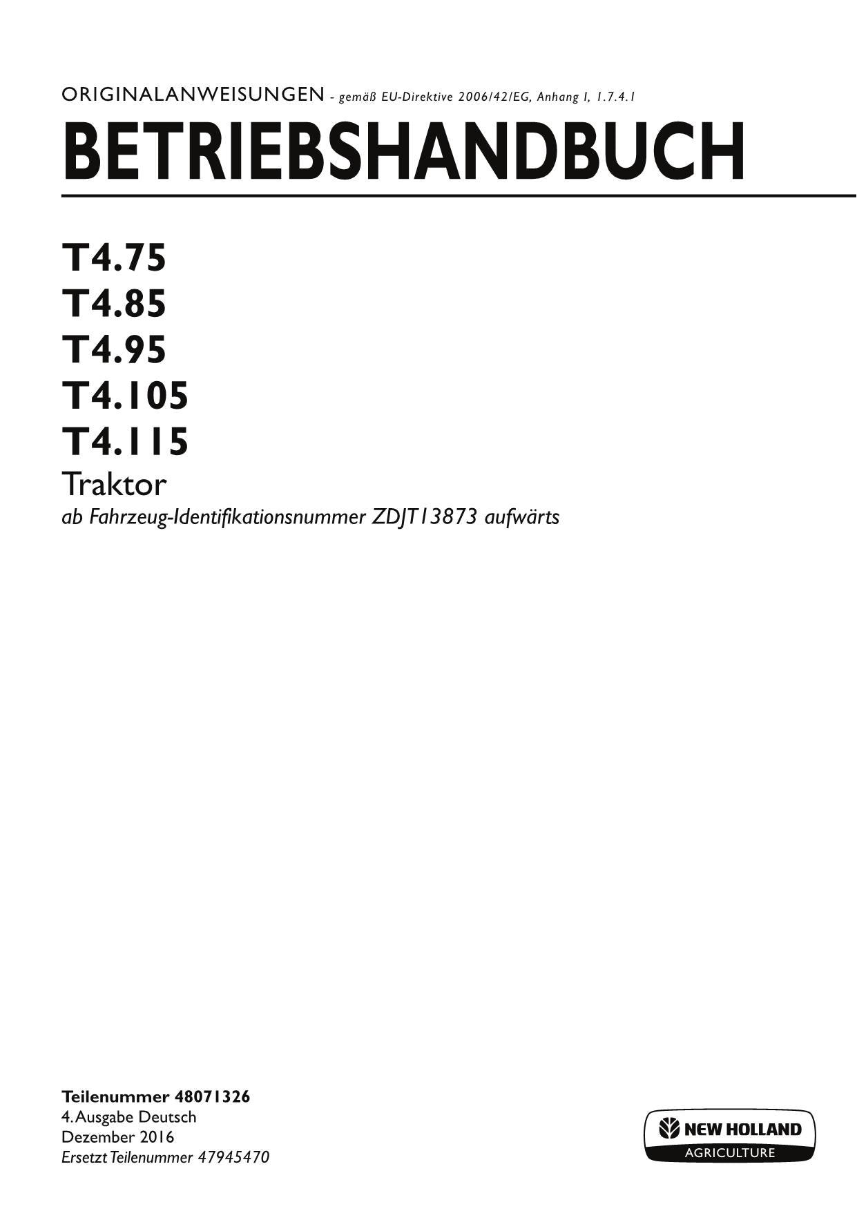 Manuel d'utilisation du tracteur New Holland T4.75 T4.85 T4.95 T4.105 T4.115 #3