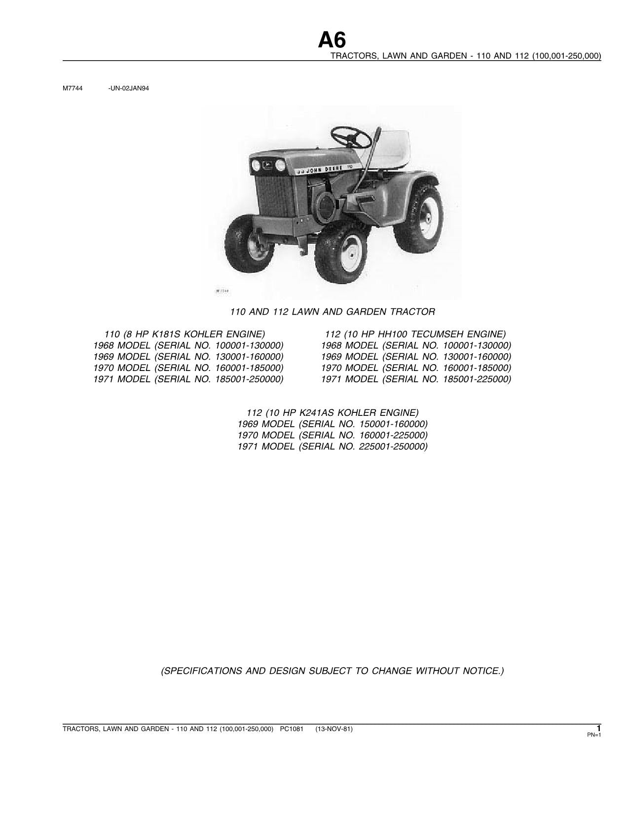 JOHN DEERE 110 112 112H 110H TRAKTOR TEILEKATALOG HANDBUCH