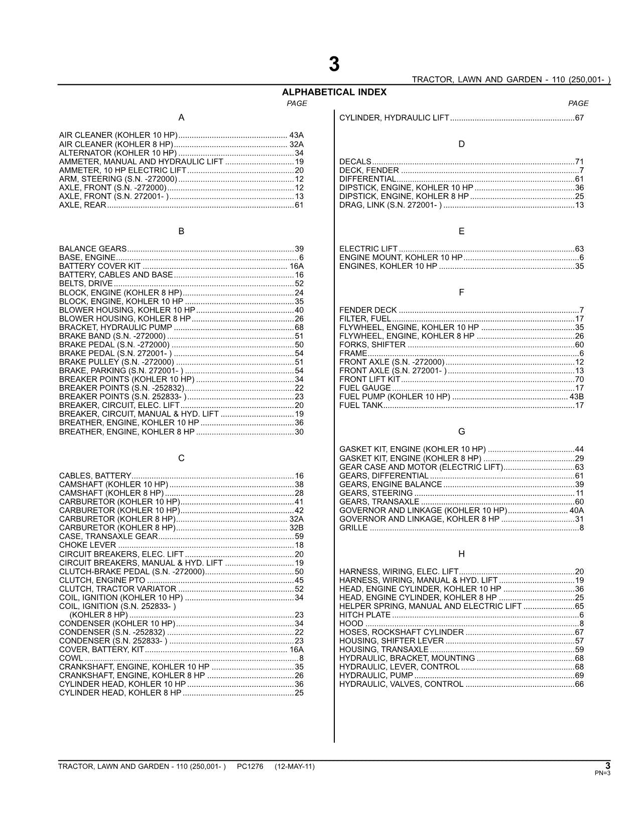 JOHN DEERE 110 110H TRAKTOR ERSATZTEILE KATALOGHANDBUCH #1