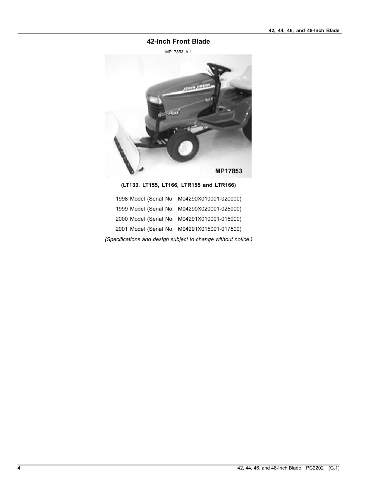 JOHN DEERE 42-INCH 44-INCH 46-INCH 48-INCH BLADE PARTS CATALOG MANUAL