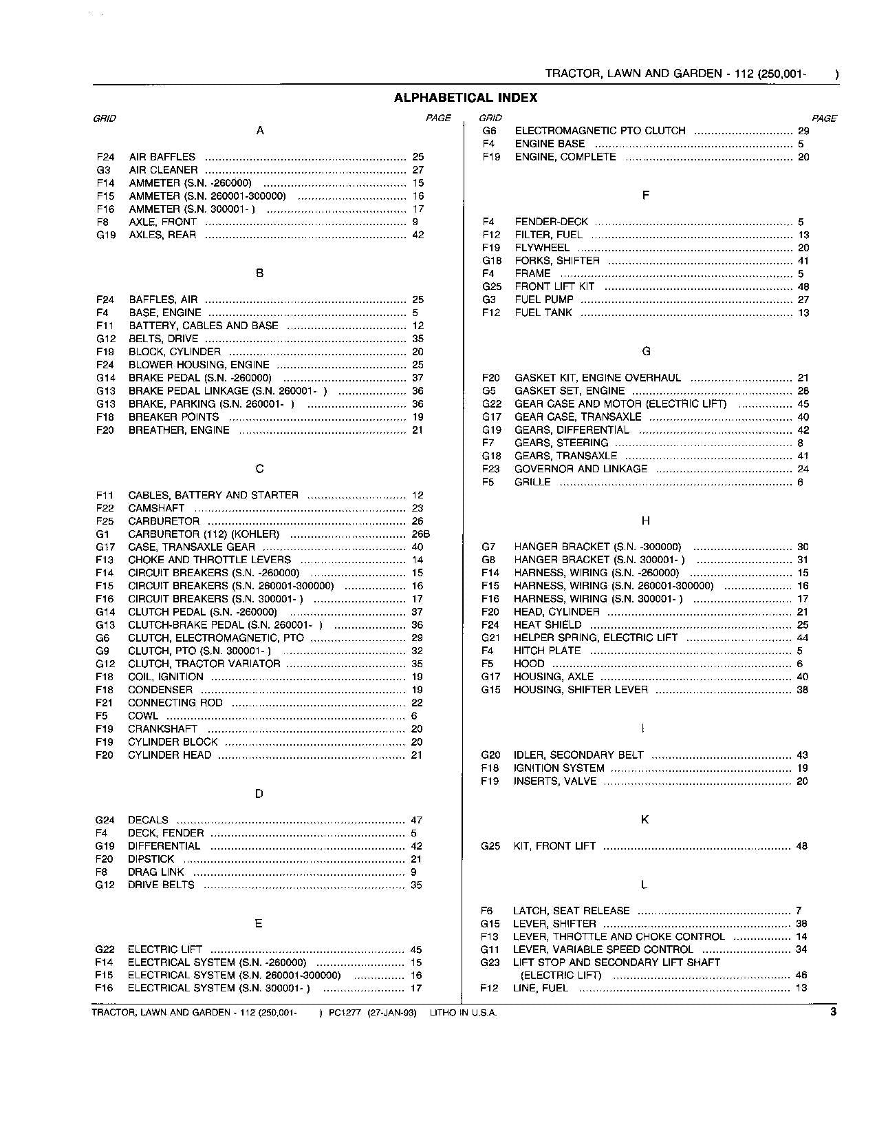 JOHN DEERE 112 TRAKTOR ERSATZTEILKATALOGHANDBUCH