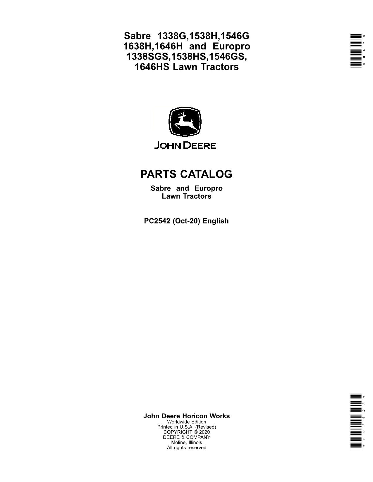 MANUEL DU CATALOGUE DES PIÈCES DE RECHANGE POUR TRACTEUR JOHN DEERE 1338GS 1538HX 1546GS 1646HS