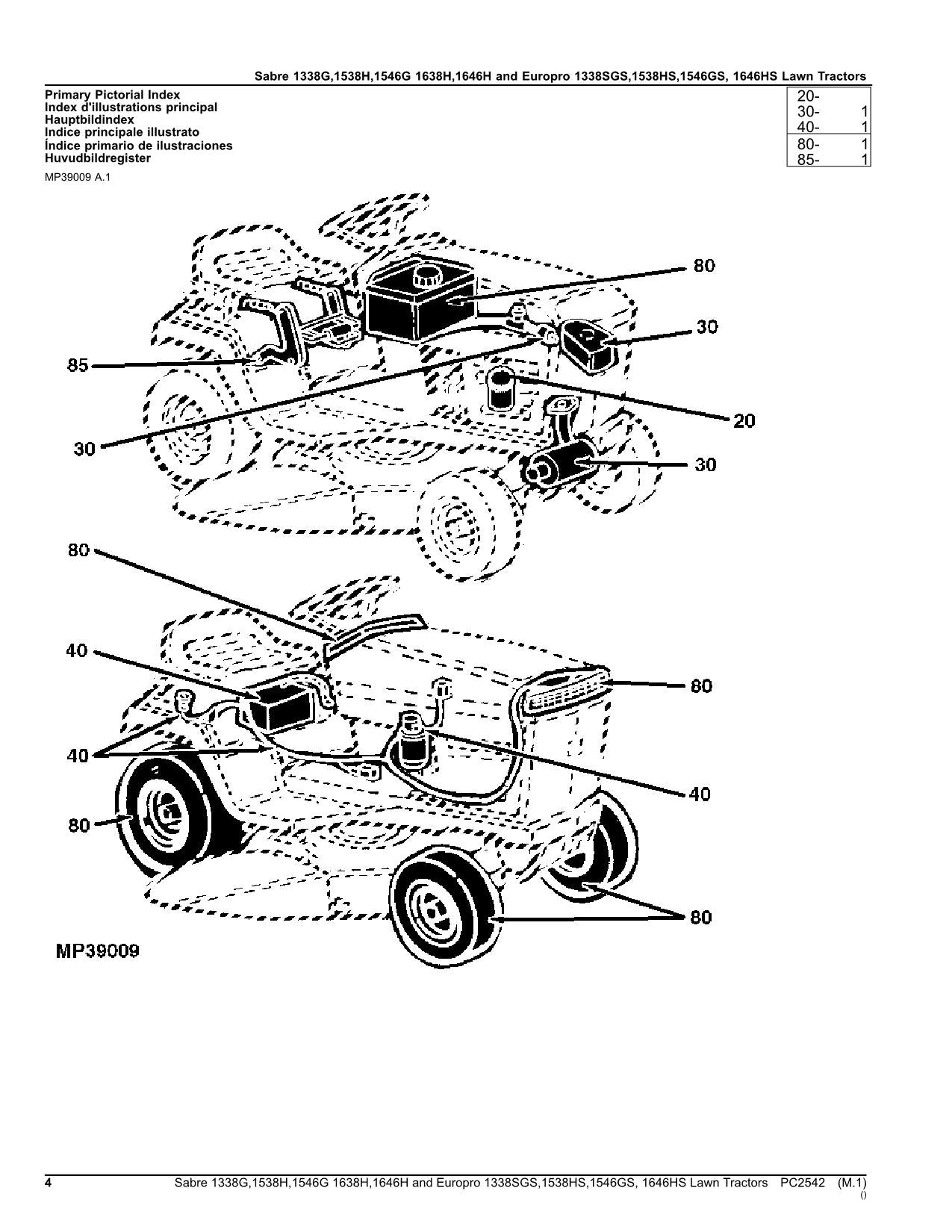 JOHN DEERE 1338G 1538H 1546G 1638H 1648H TRACTOR PARTS CATALOG MANUAL