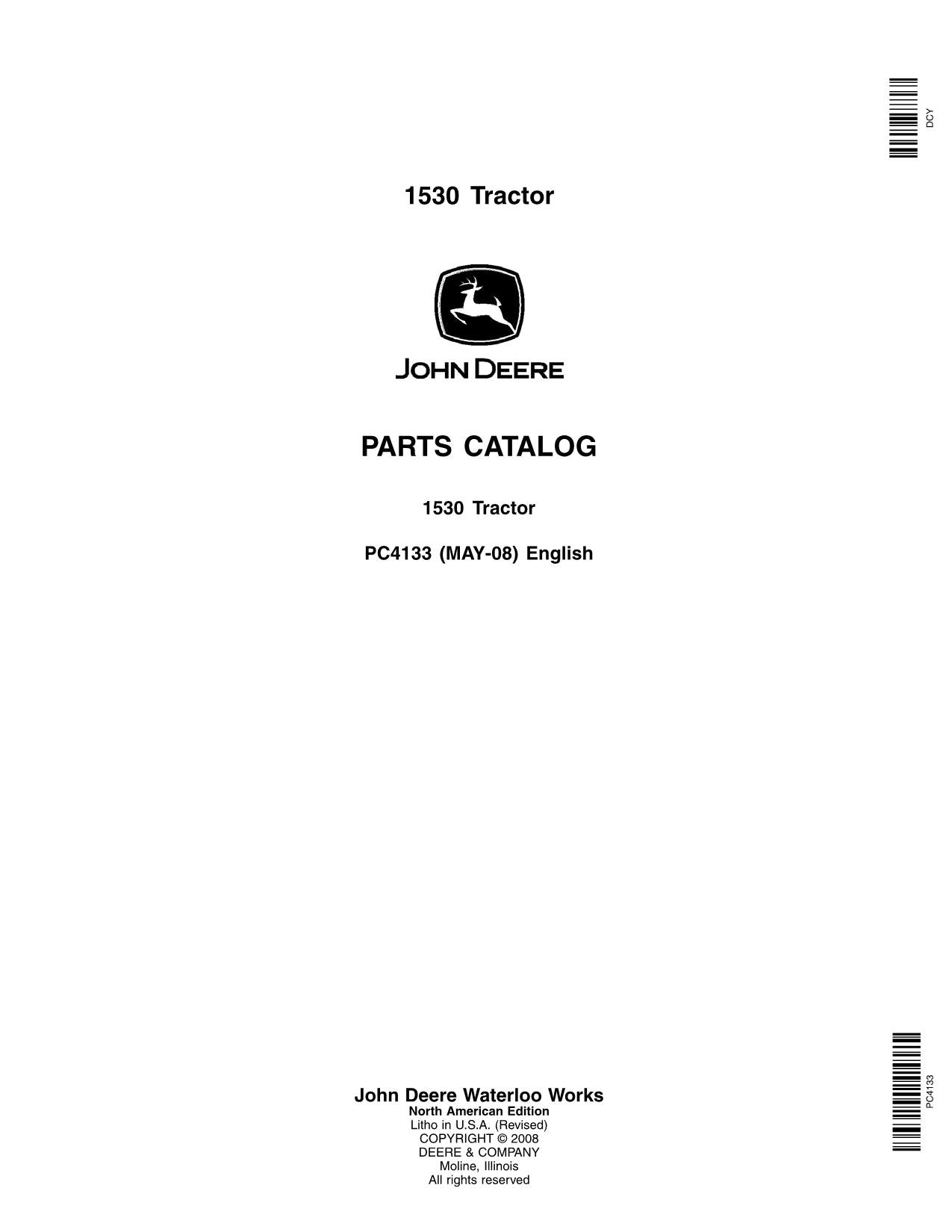 JOHN DEERE 1530 TRACTOR PARTS CATALOG MANUAL