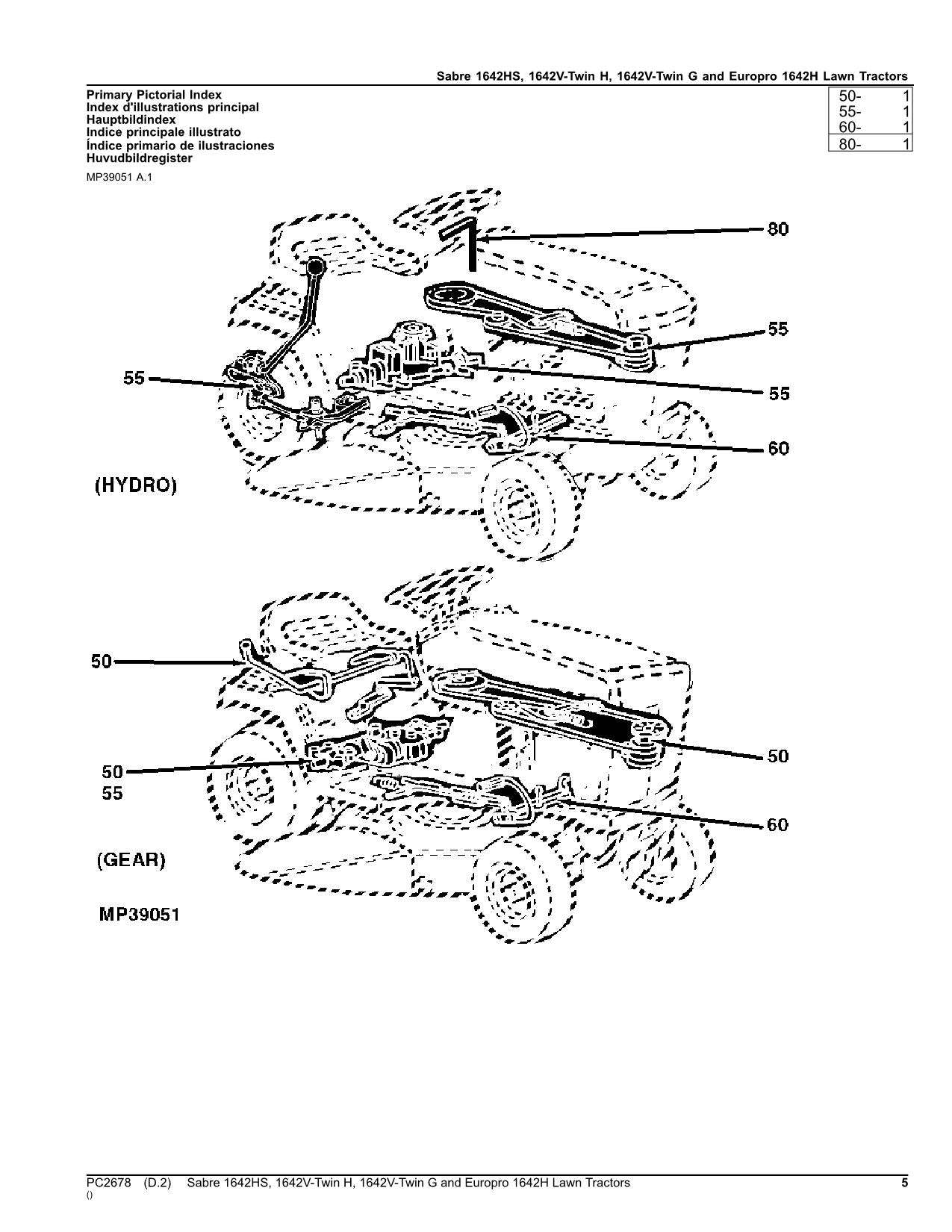 JOHN DEERE 1642V TWIN G SABRE 1642H EUROPRO TRACTOR PARTS CATALOG MANUAL