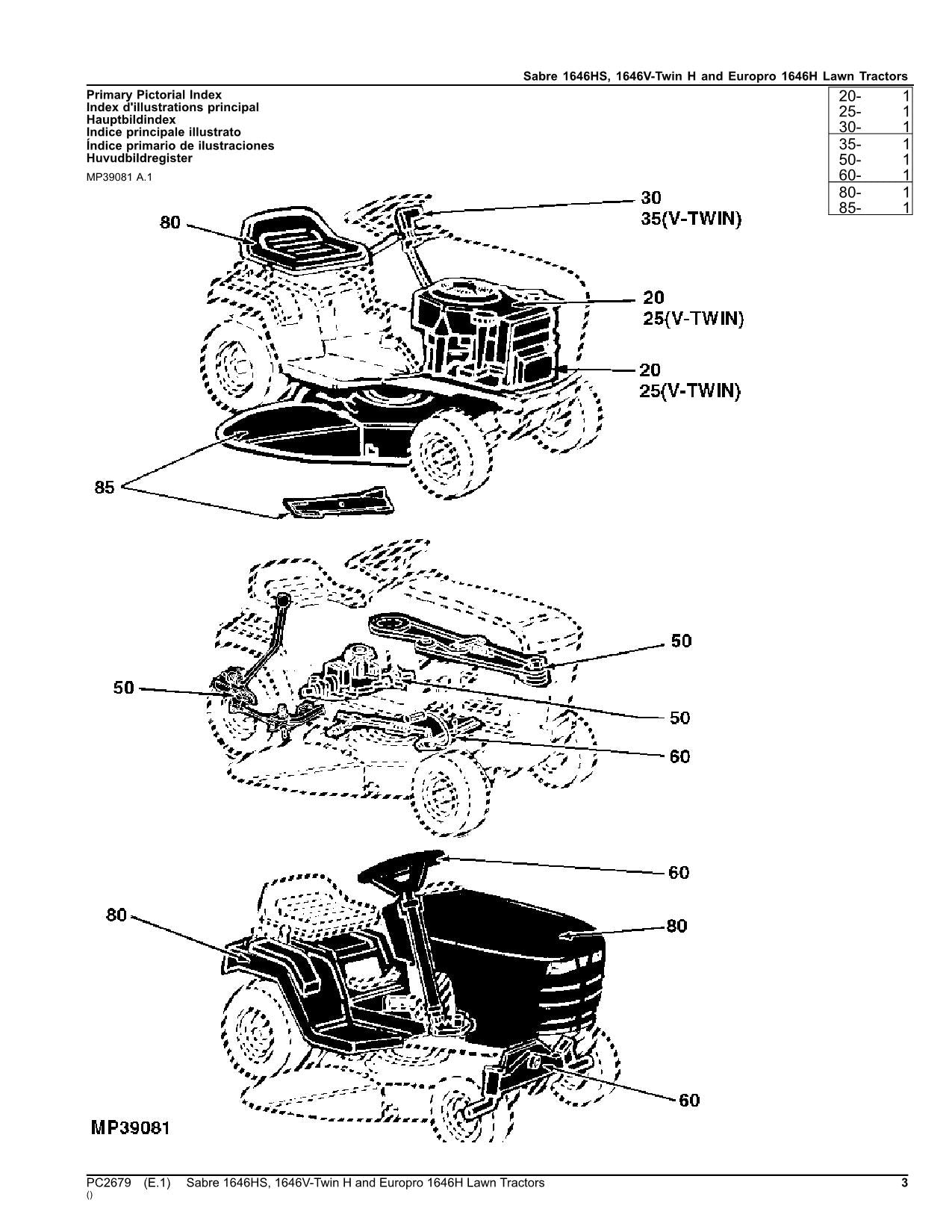 JOHN DEERE 1646HS 1646V-TWIN H SABRE 1646H TRACTOR PARTS CATALOG MANUAL