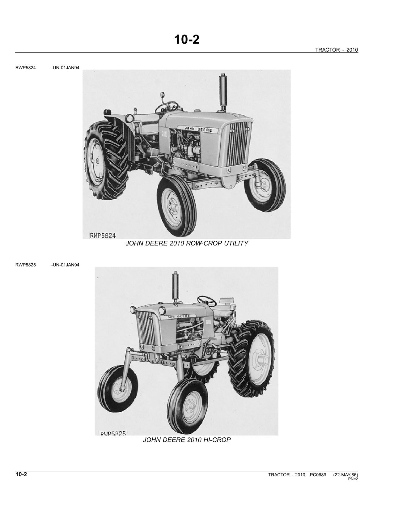 JOHN DEERE 2010 TRACTOR PARTS CATALOG MANUAL #1