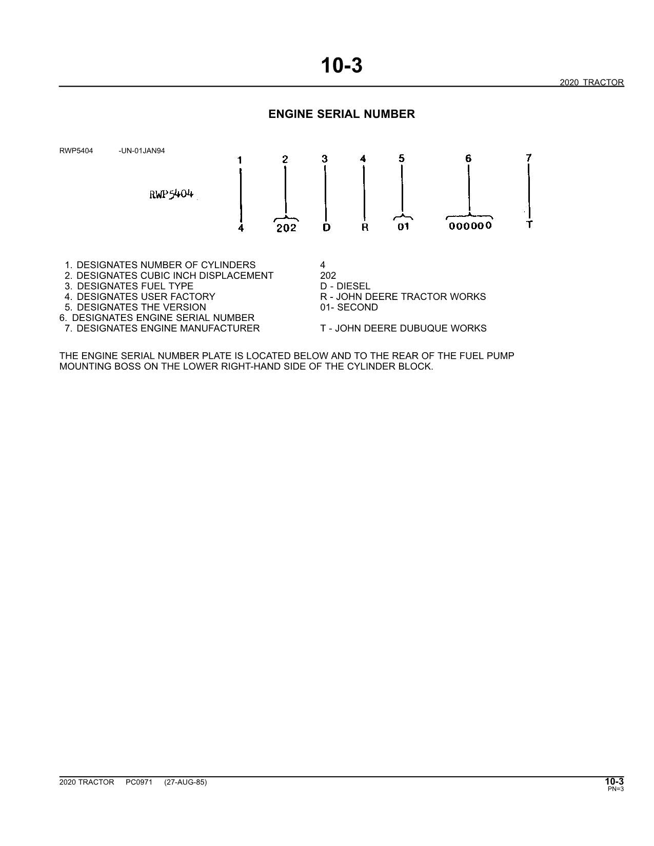 JOHN DEERE 2020 RU HU LU TRACTOR PARTS CATALOG MANUAL #2