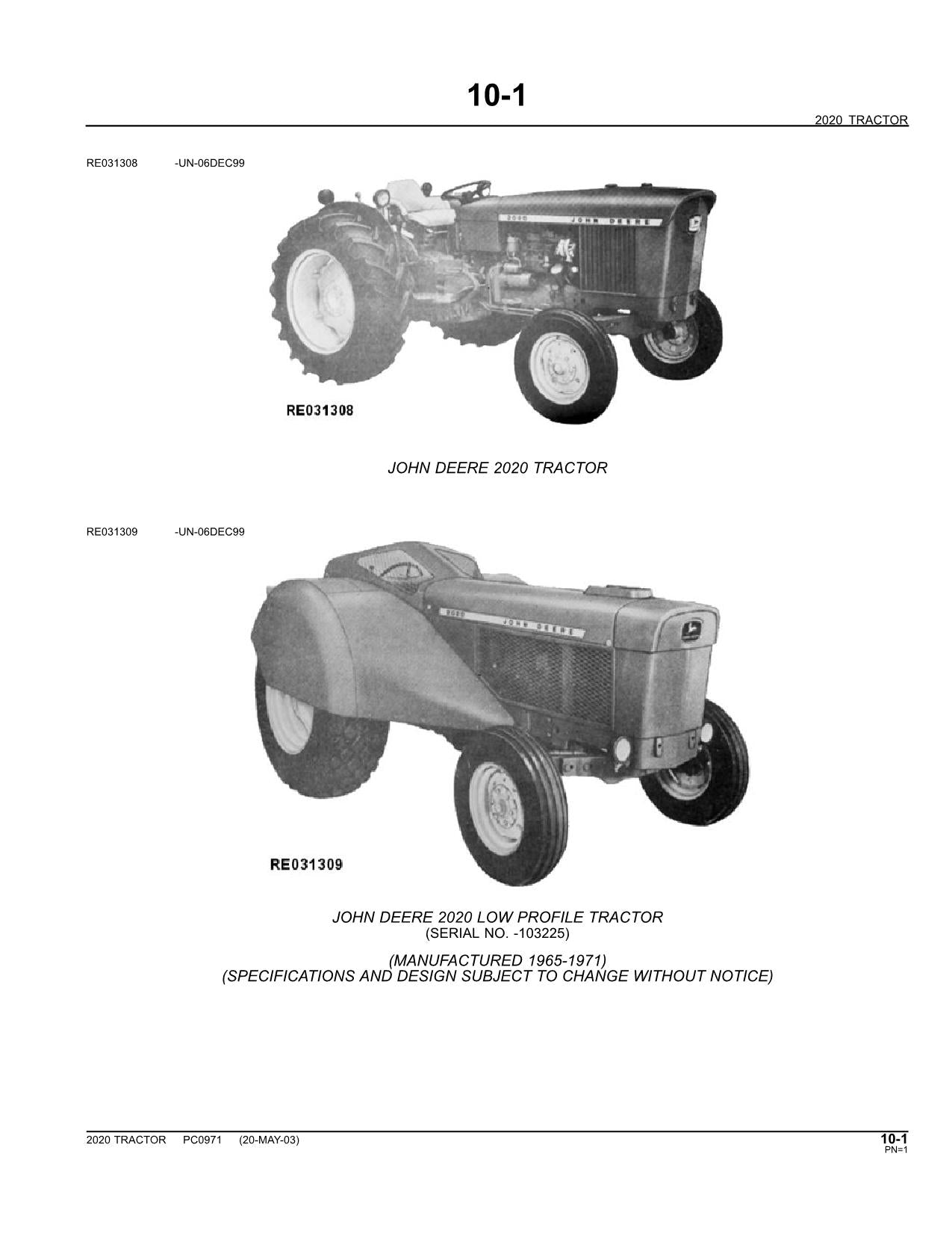 JOHN DEERE 2020 RU HU LU TRACTOR PARTS CATALOG MANUAL #2