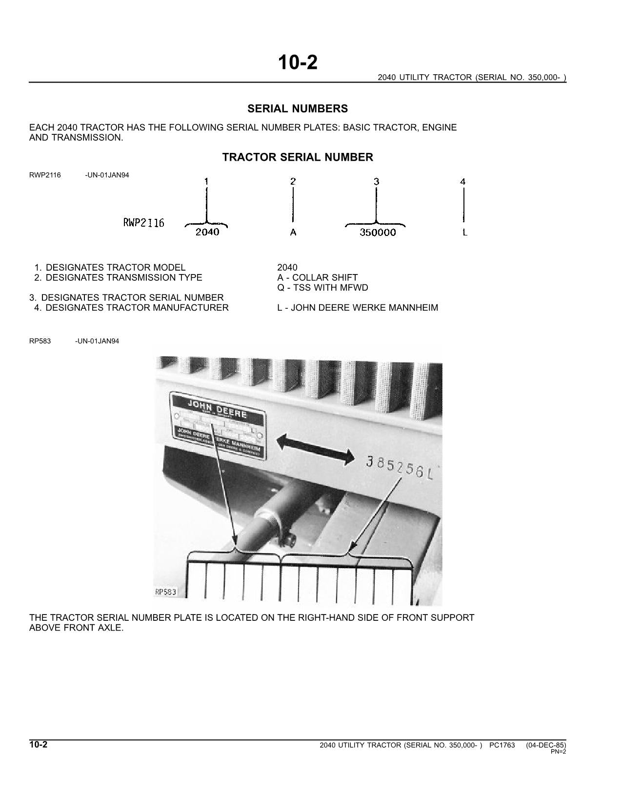 JOHN DEERE 2040 TRACTOR PARTS CATALOG MANUAL #2