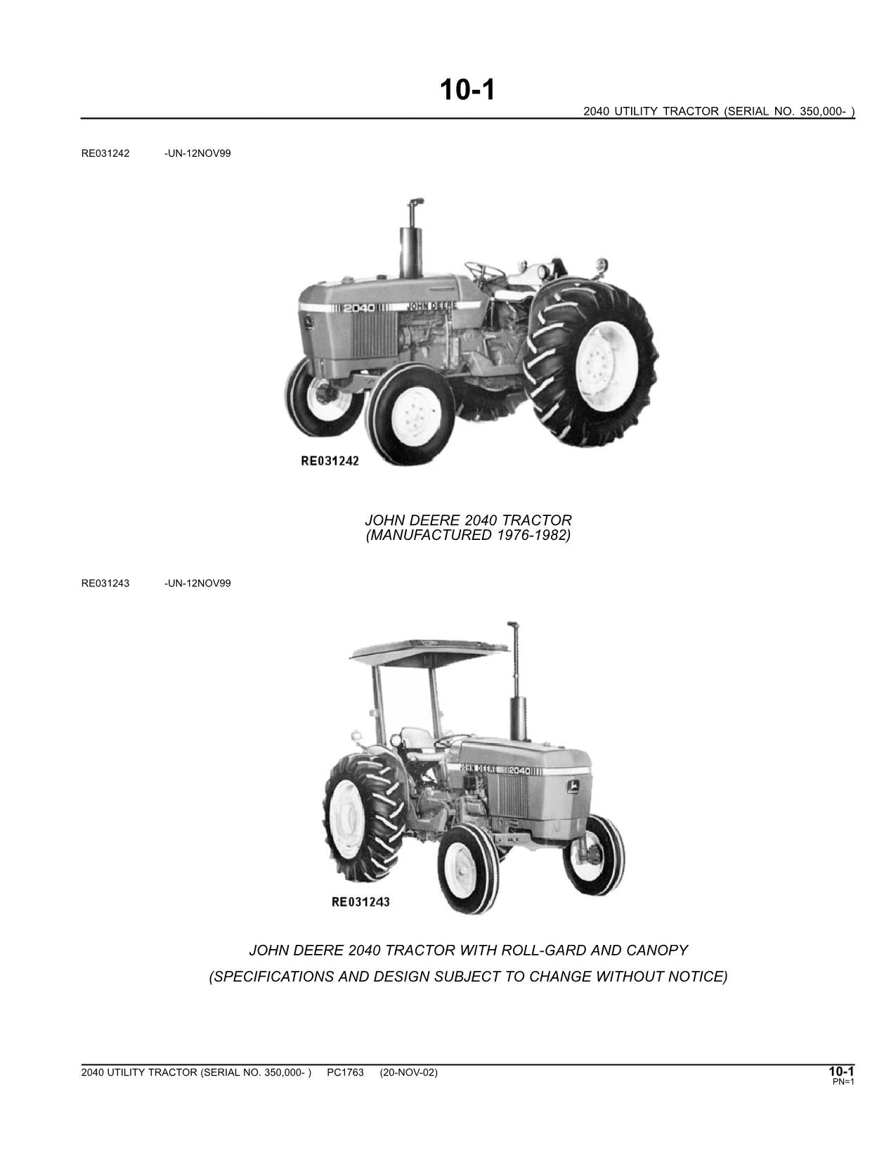 JOHN DEERE 2040 TRACTOR PARTS CATALOG MANUAL #2