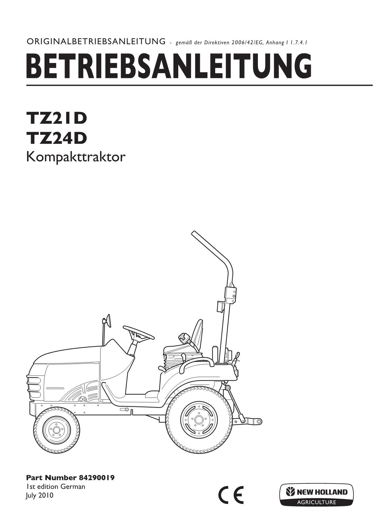 Manuel d'instructions pour tracteur New Holland TZ21D TZ24D