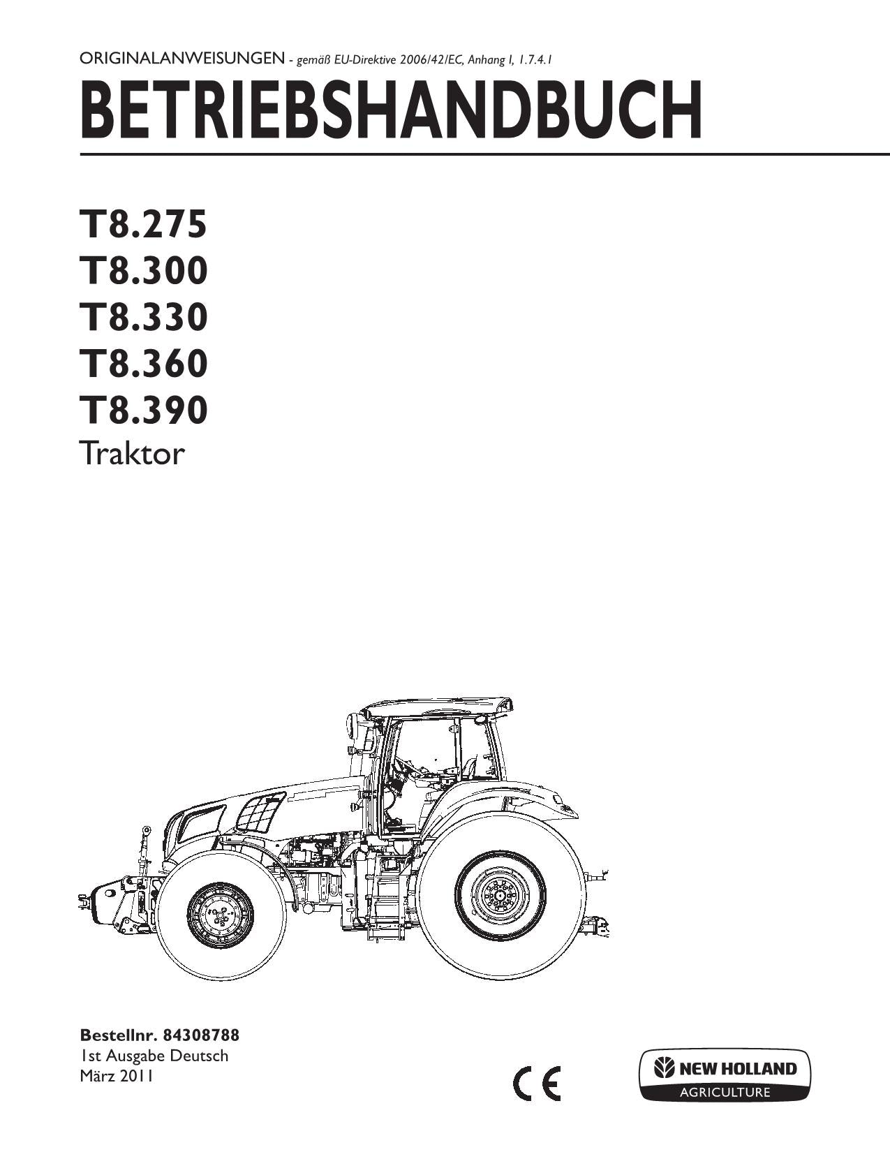 New Holland T8.275 T8.300 T8.330 T8.390 manuel d'instructions pour tracteur