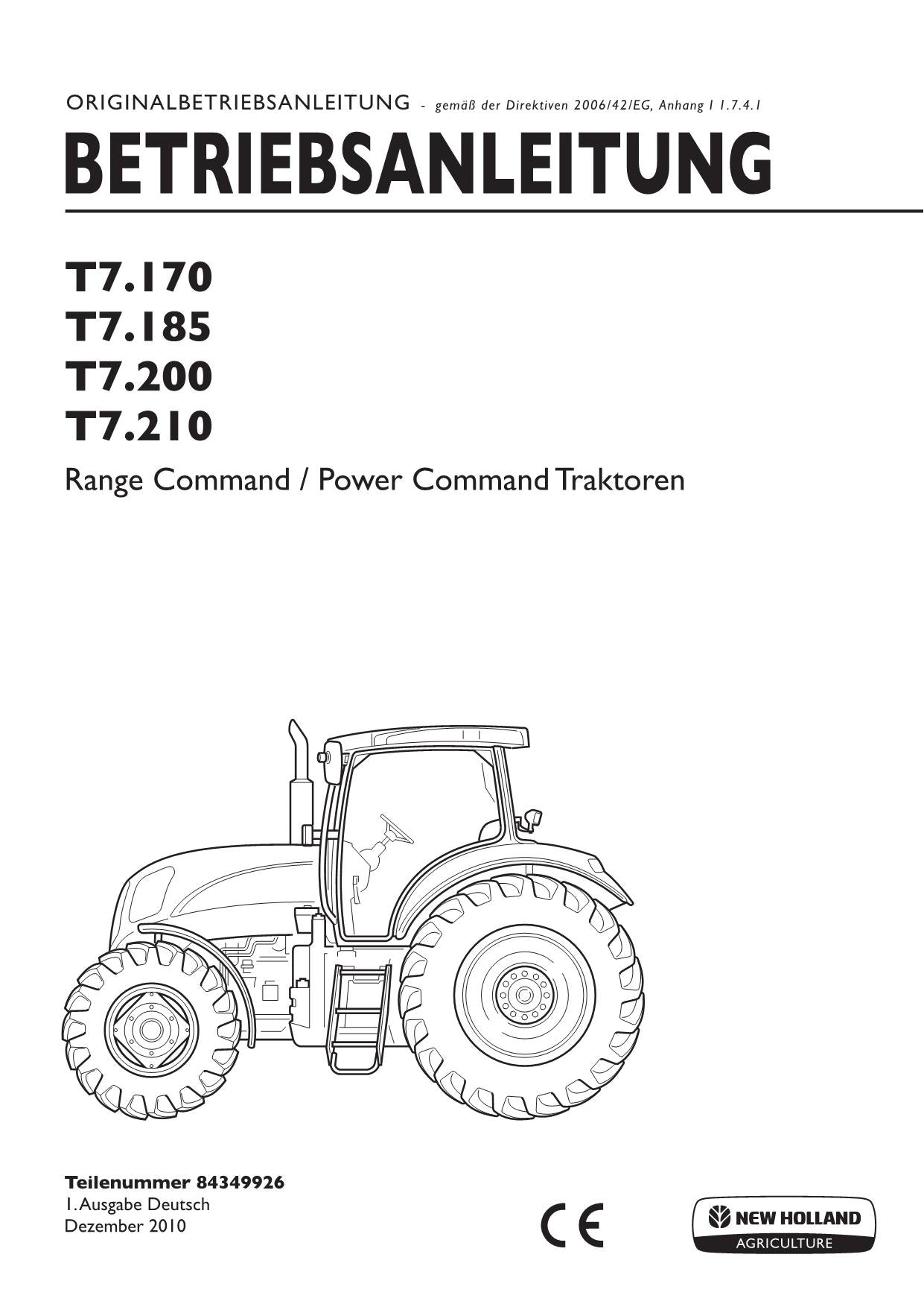 New Holland T7.170 T7.185 T7.200 T7.210 manuel d'instructions pour tracteur SIDEWINDER I