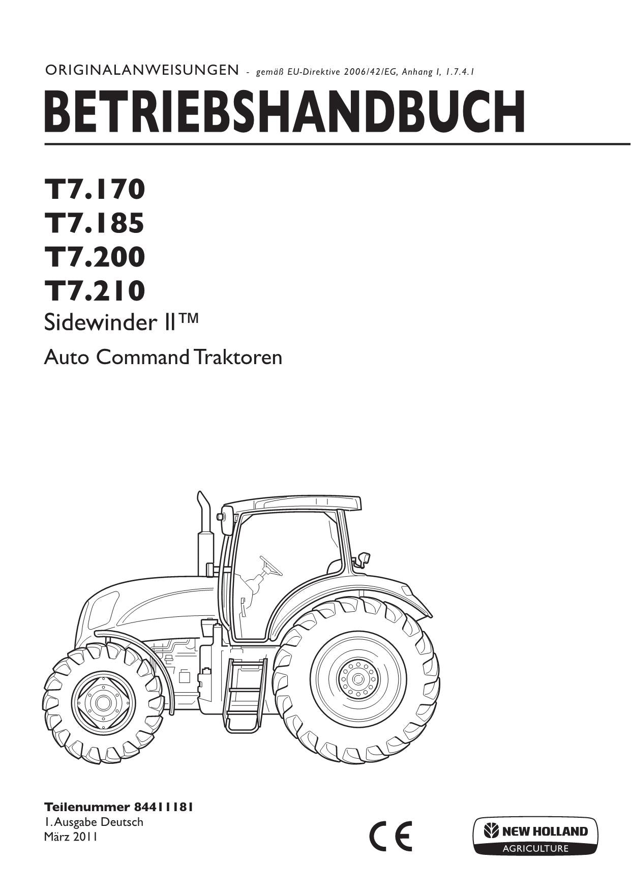 New Holland T7.170 T7.185 T7.200 T7.210 traktor betriebsanleitung SIDEWINDER II