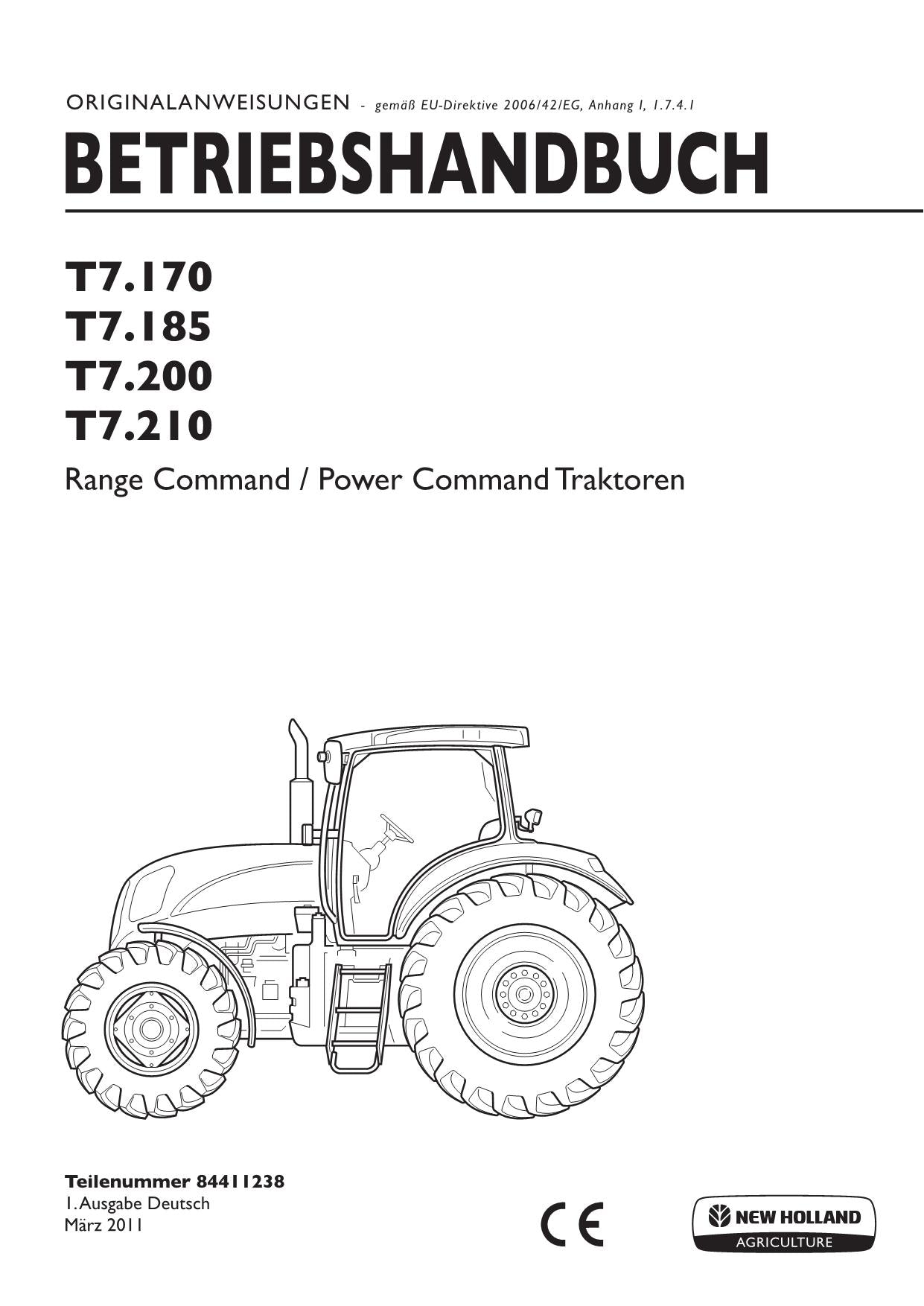 New Holland T7.170 T7.185 T7.200 T7.210 COMMAND RANGE Traktor Betriebsanleitung